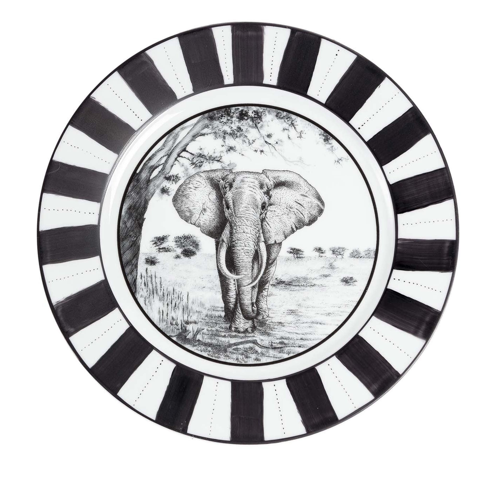Set of 4 Africa Nera Elephant Large Dinner Plates - Main view