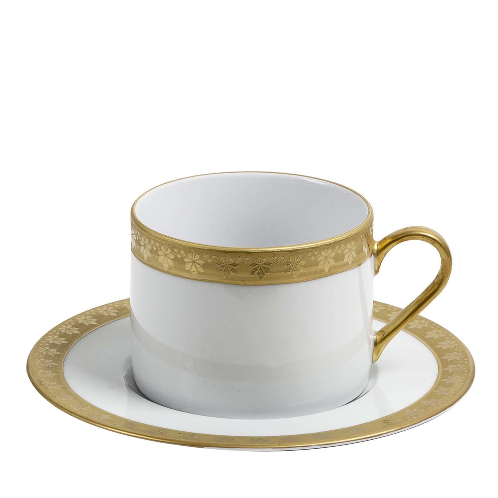 Set aus 6 weiß-goldenen Teetassen und Untertassen - Hauptansicht