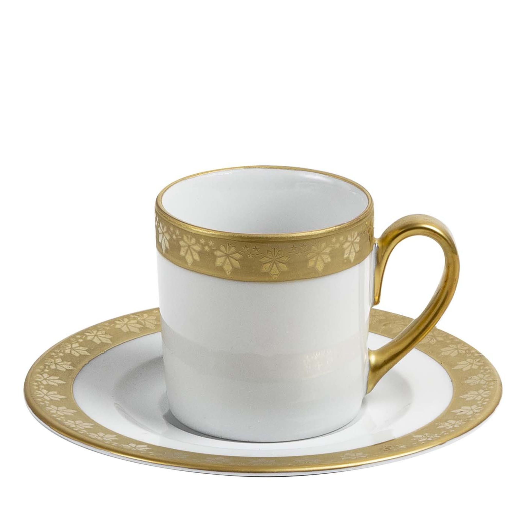 Set de 4 tasses à café et soucoupes blanches et dorées - Vue principale