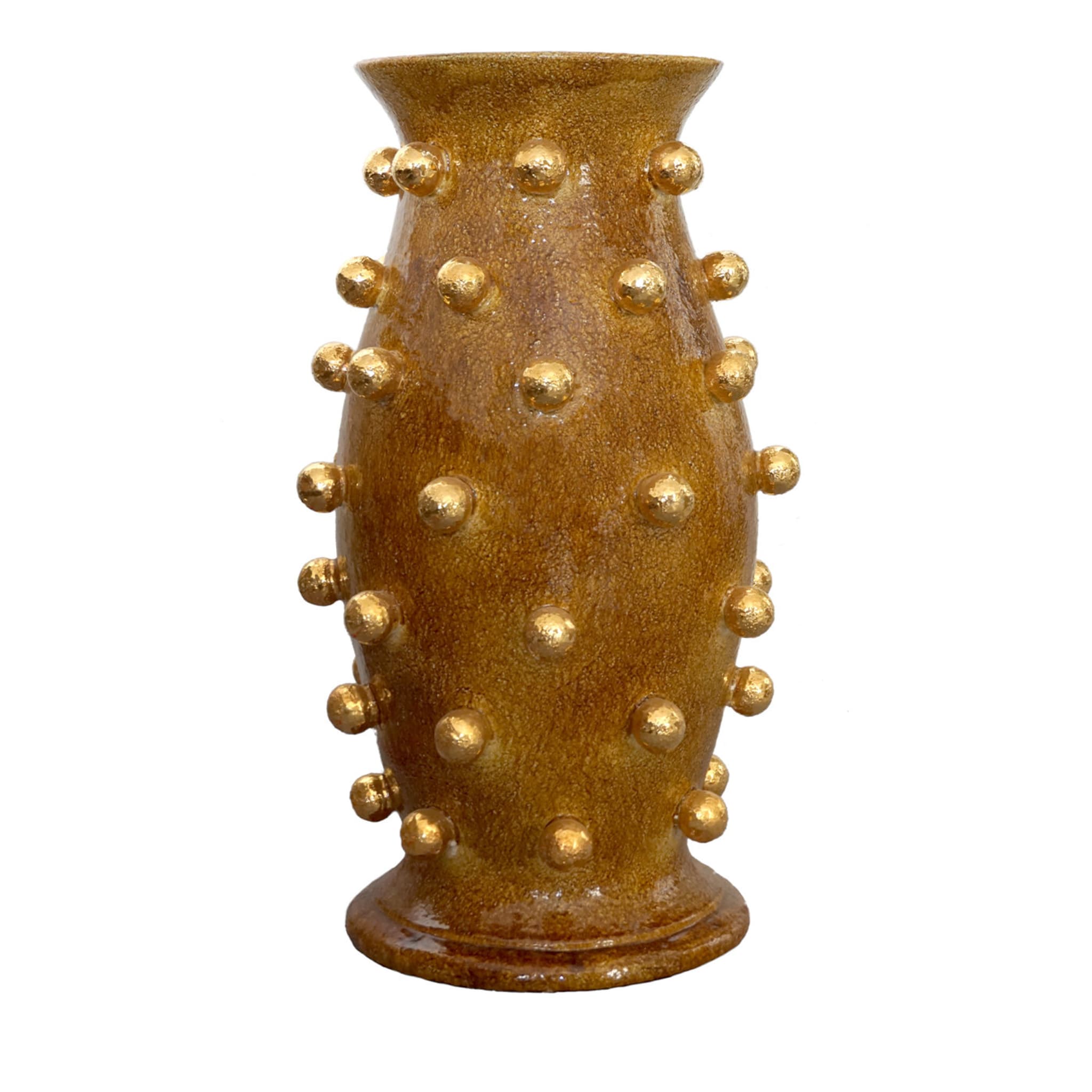 Senfgelbe Vase mit goldenen Kugeln - Hauptansicht
