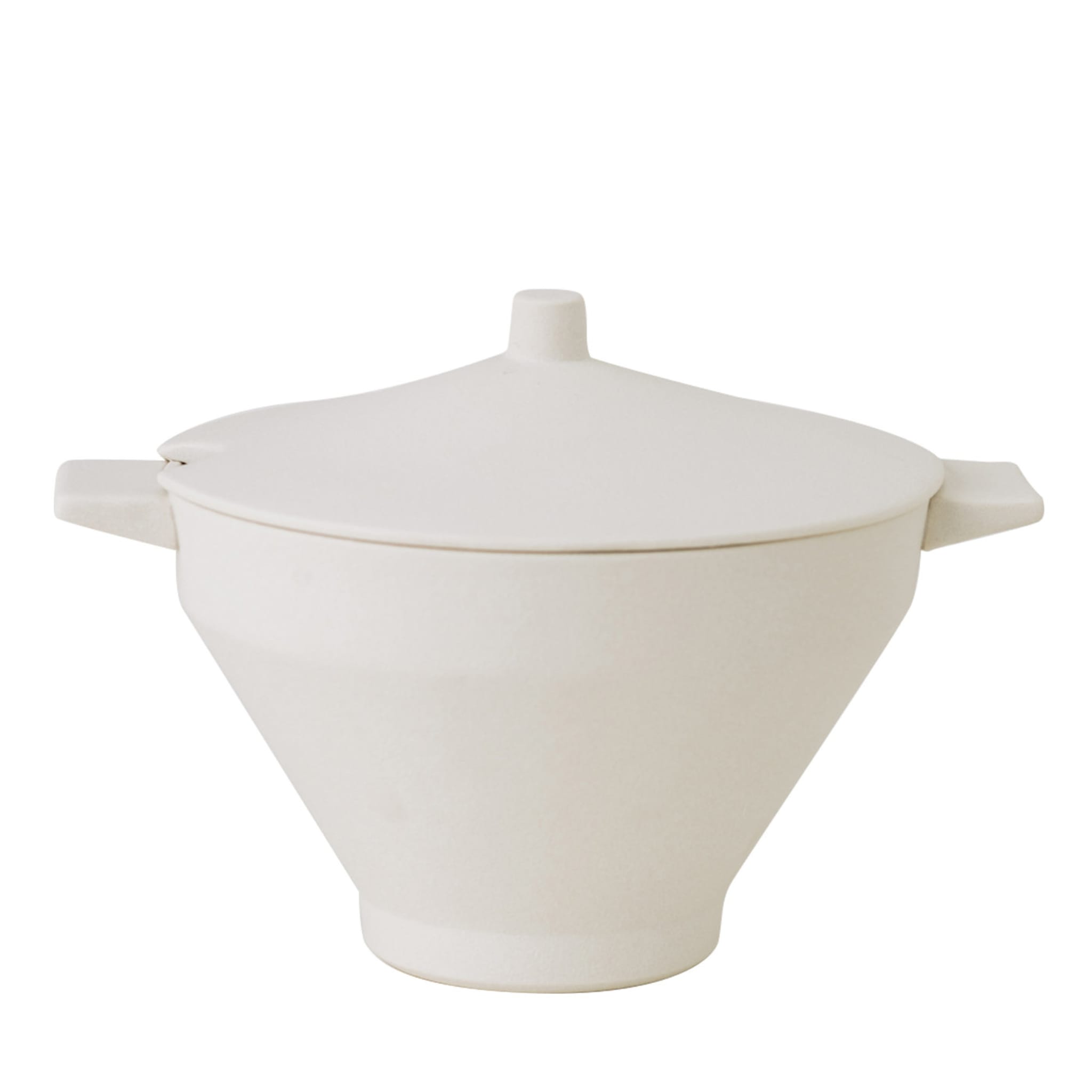 Tazón de sopa de cerámica blanca mate con tapa - Vista principal
