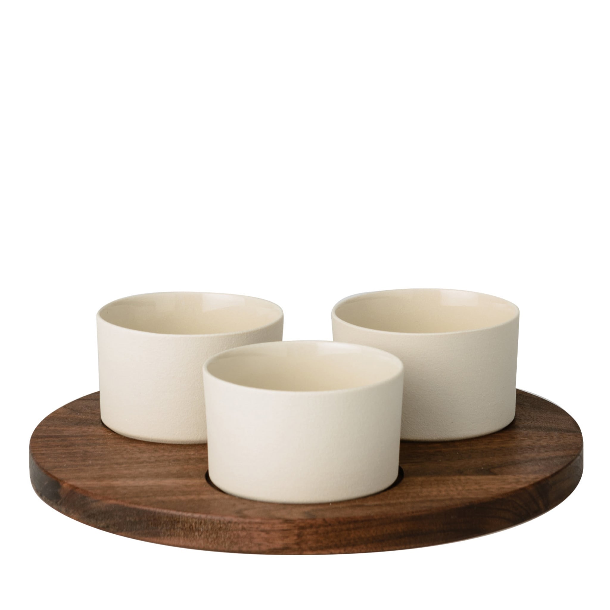 Antipasto Set with 3 Round Ceramic Bowls and Wooden Tray - Main view