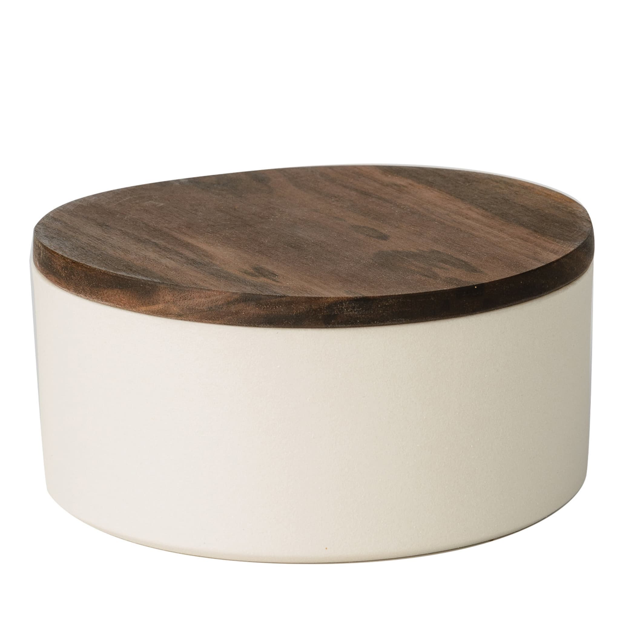 Piccolo contenitore rotondo in ceramica con coperchio in legno - Vista principale