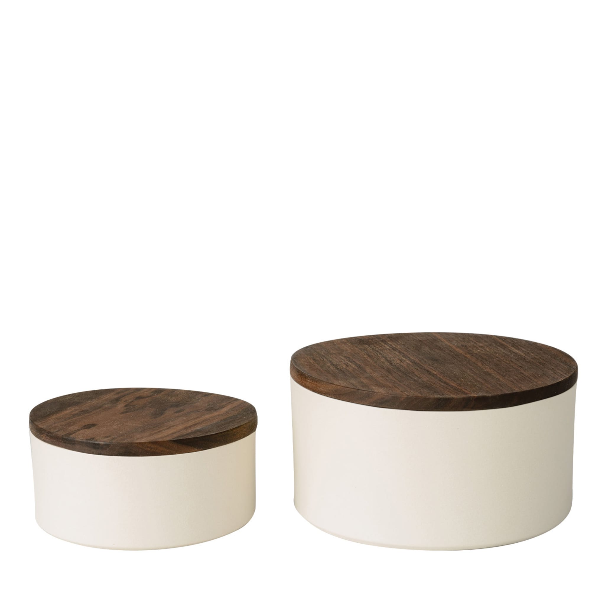 Set di 2 contenitori rotondi in ceramica con coperchio in legno  - Vista principale