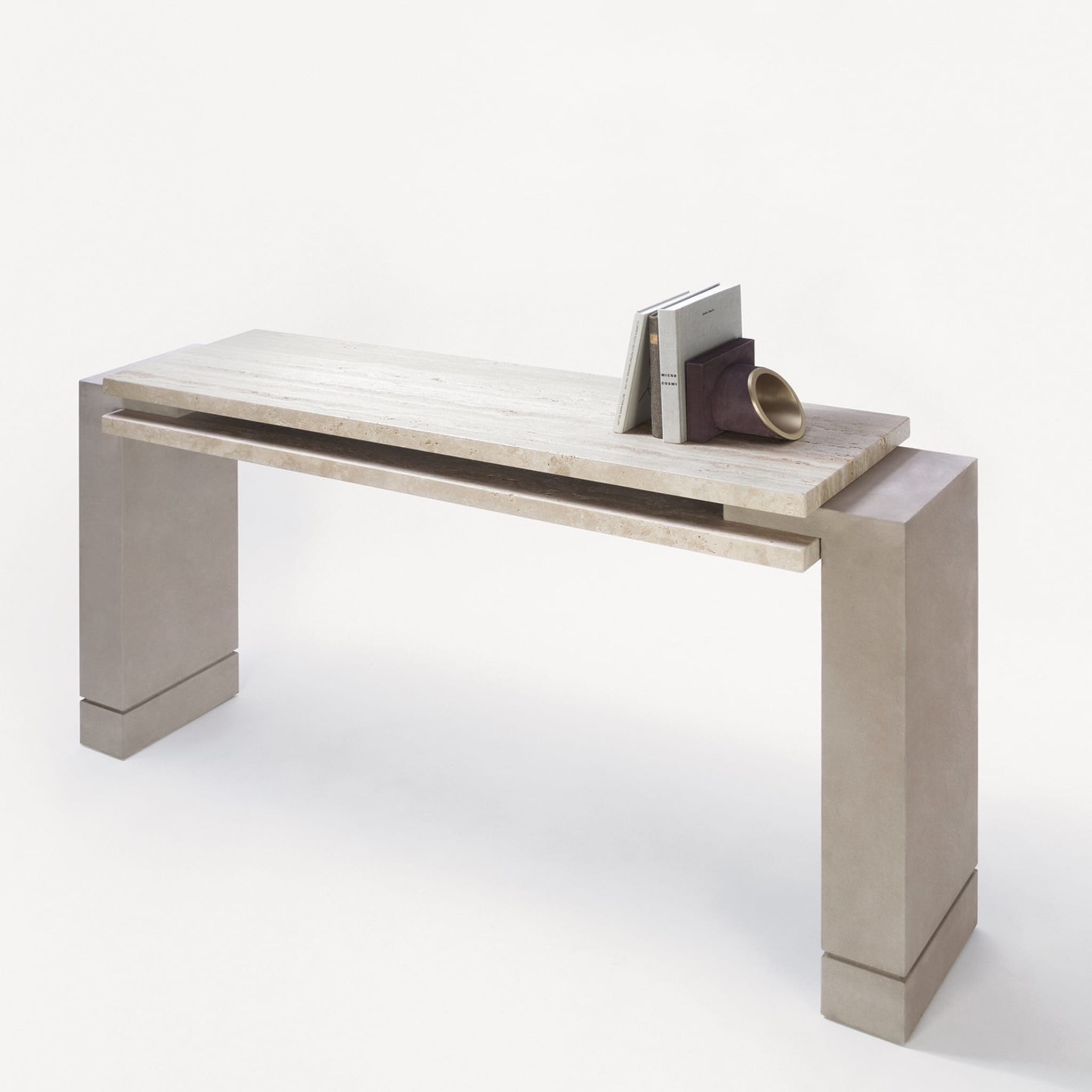 Stratos Leather Console with Travertine Top  - Alternative view 1