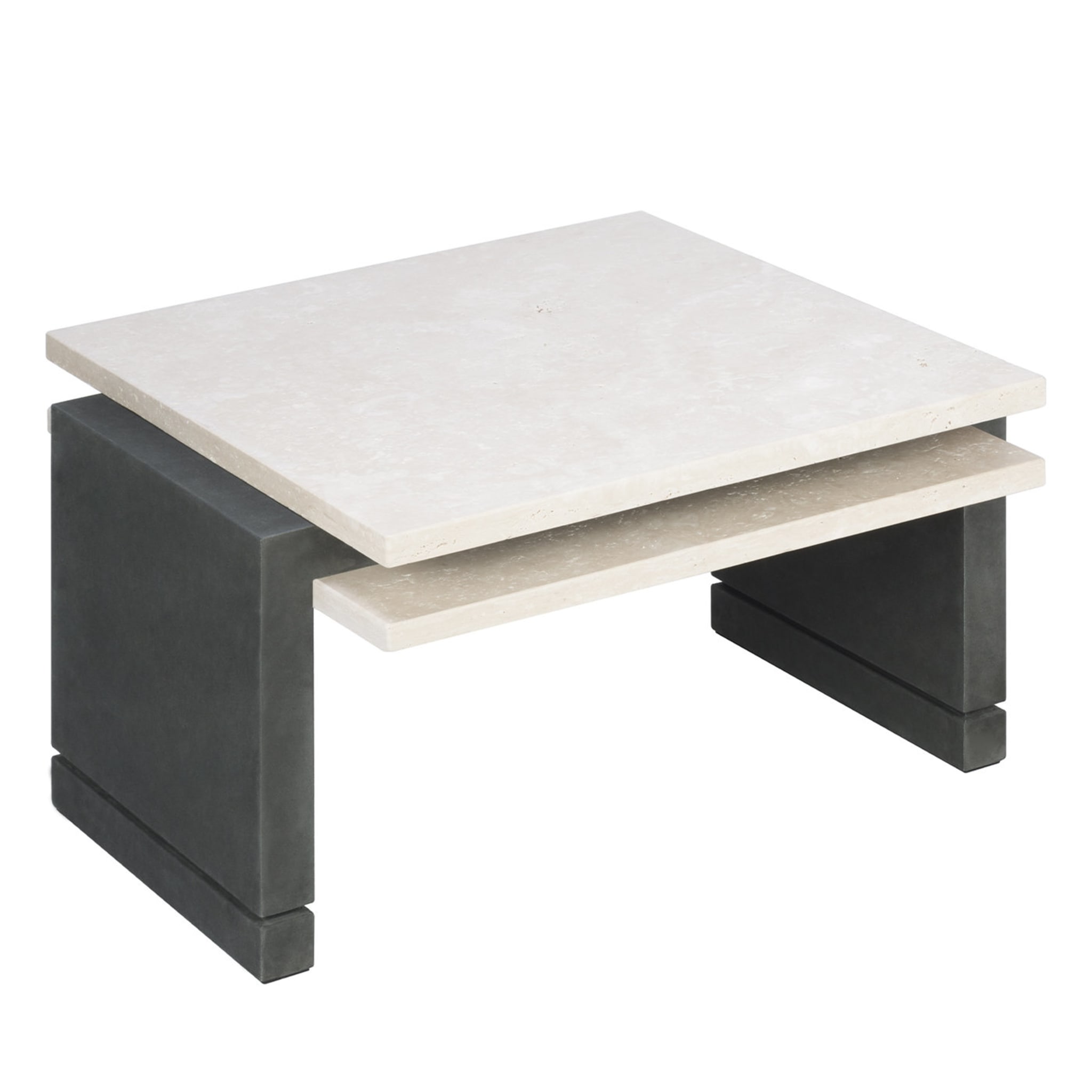 Table basse en cuir Stratos avec plateau en travertin  - Vue principale