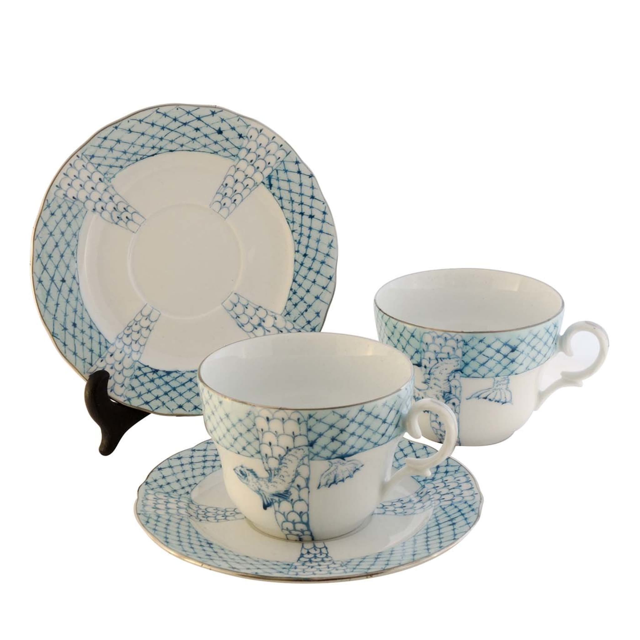 Turquoise Dragon 2 Cups and Saucer Set - Main view