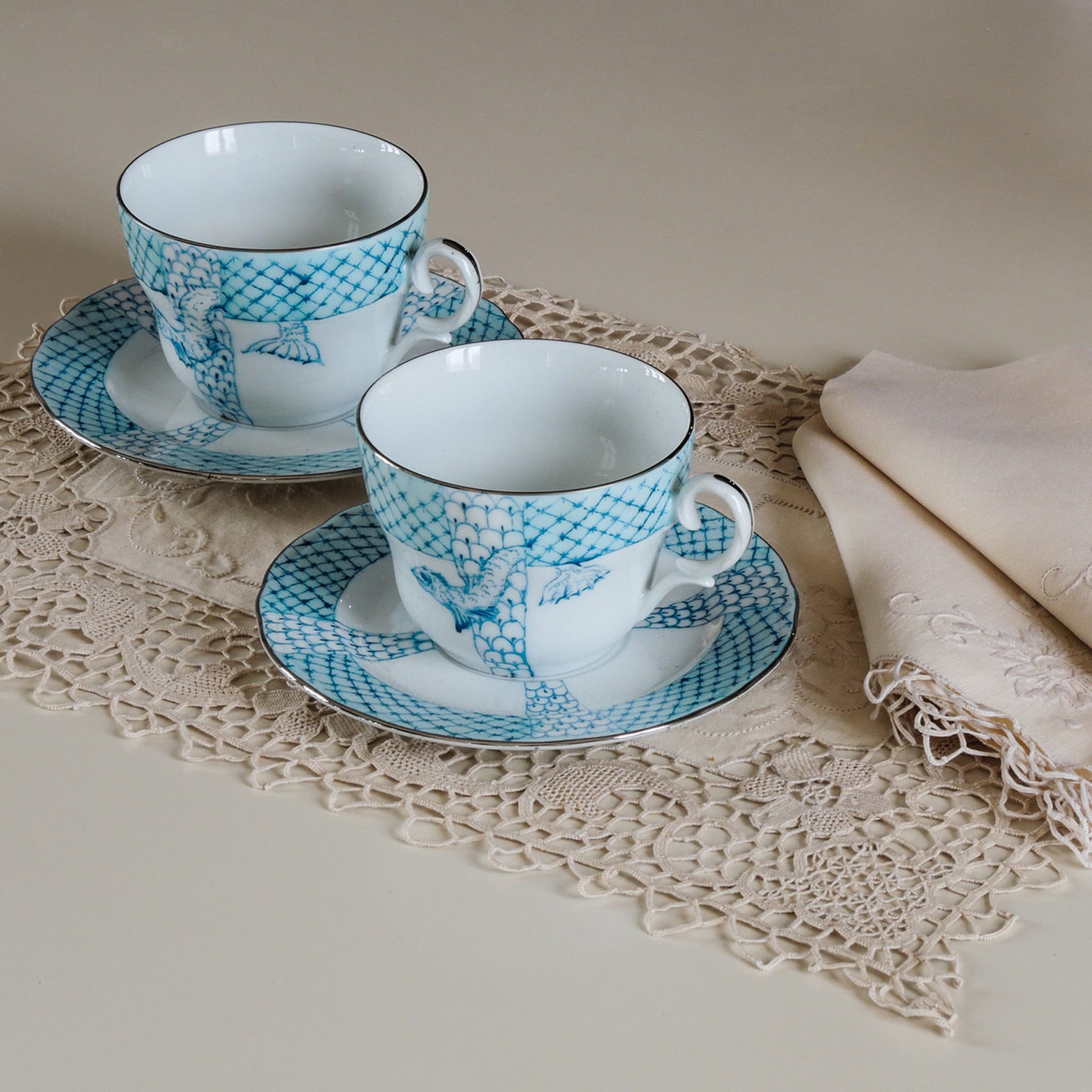 Turquoise Dragon 2 Cups and Saucer Set - Alternative view 3