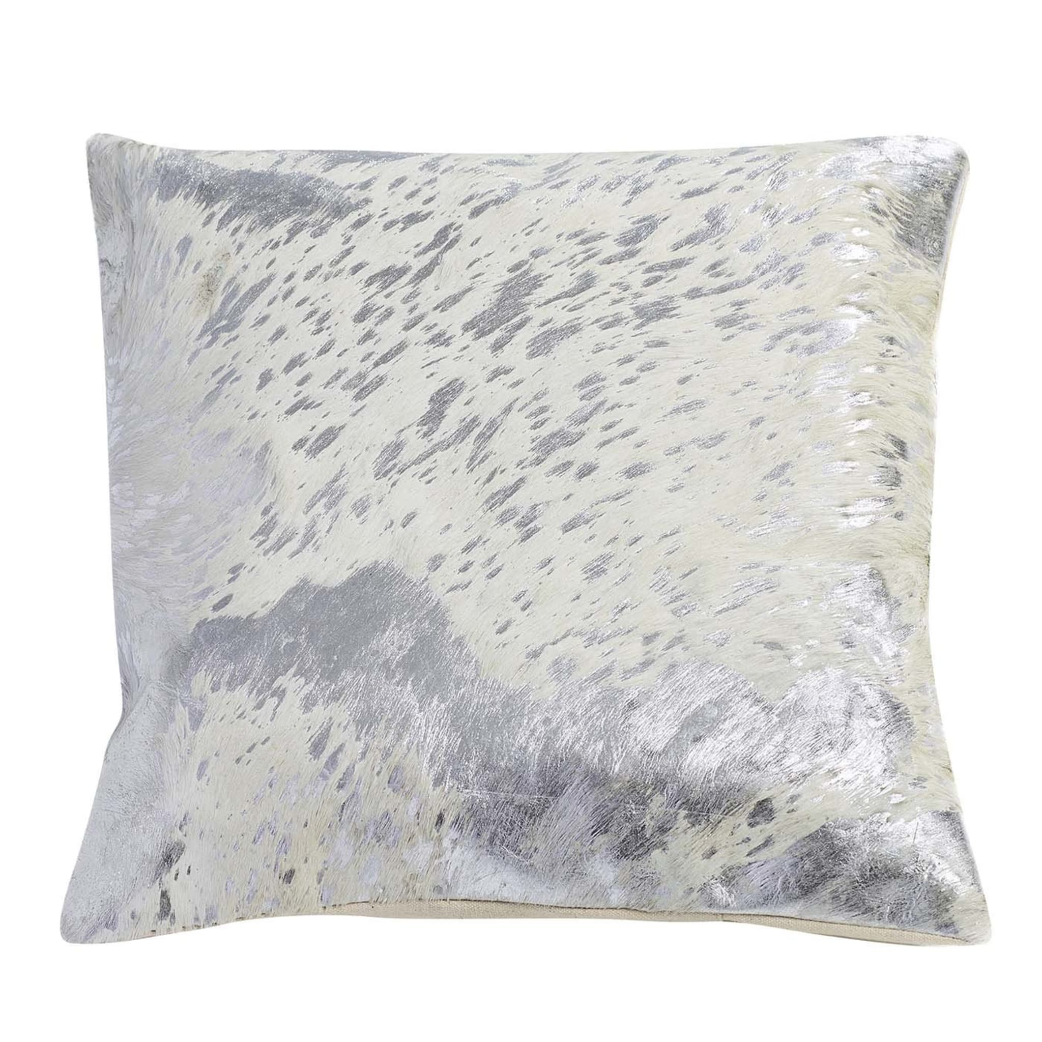 Set of 2 Silver and White Leather Throw Cushion Covers - Main view
