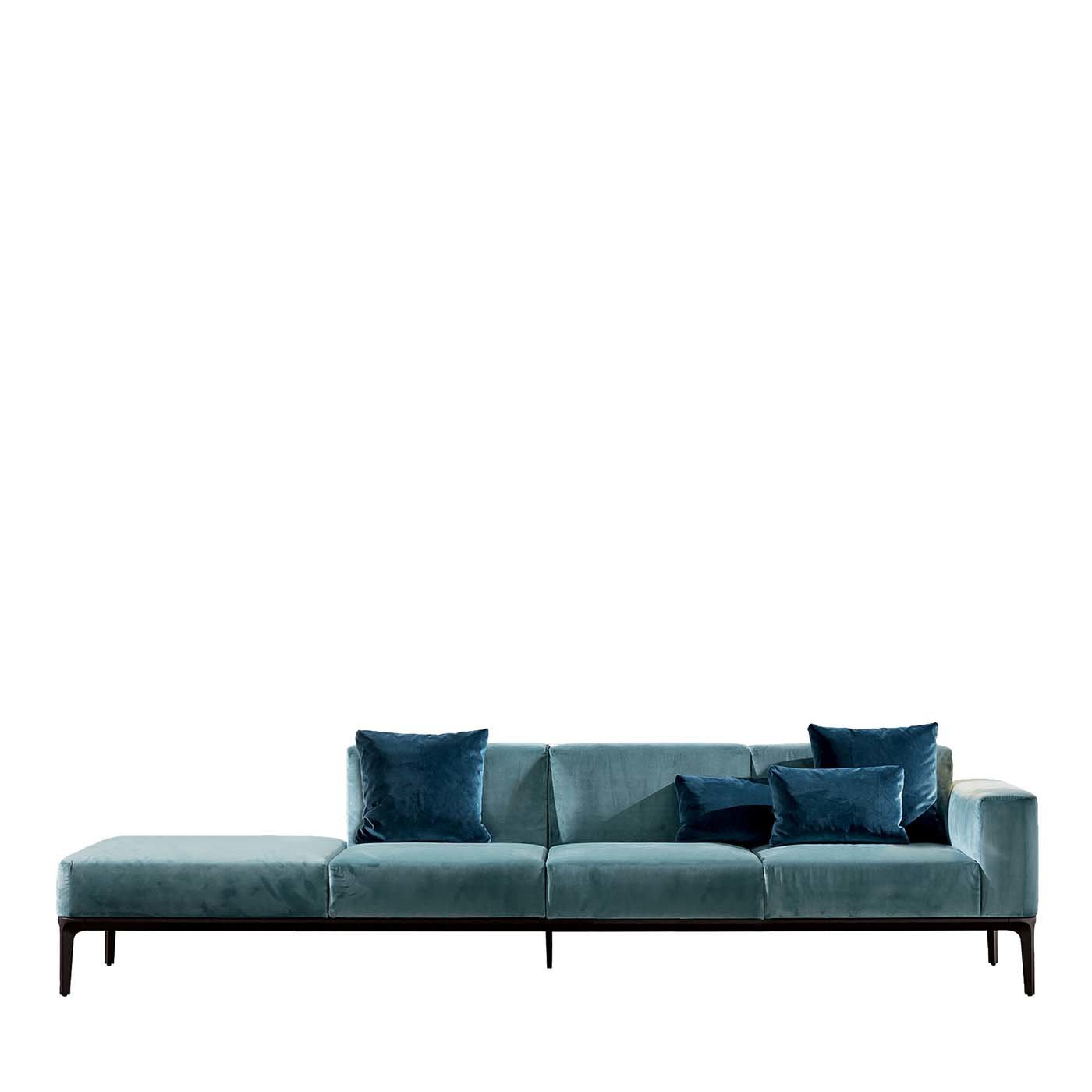 Slim 4-Seater Sofa in Light Blue Velvet - Società Vetraria Trevigiana