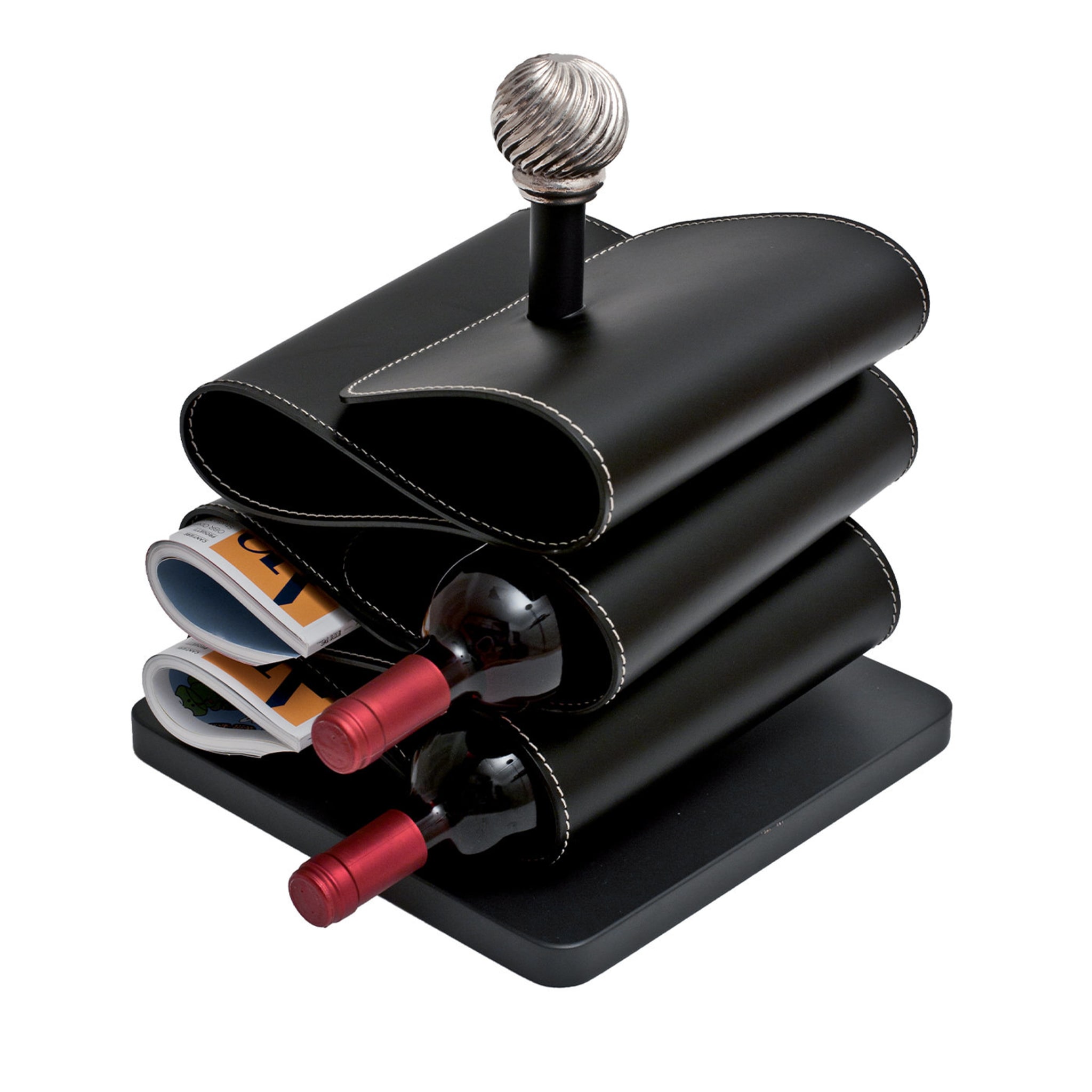 Bottle and/or Magazine Holder in Black Leather - Main view