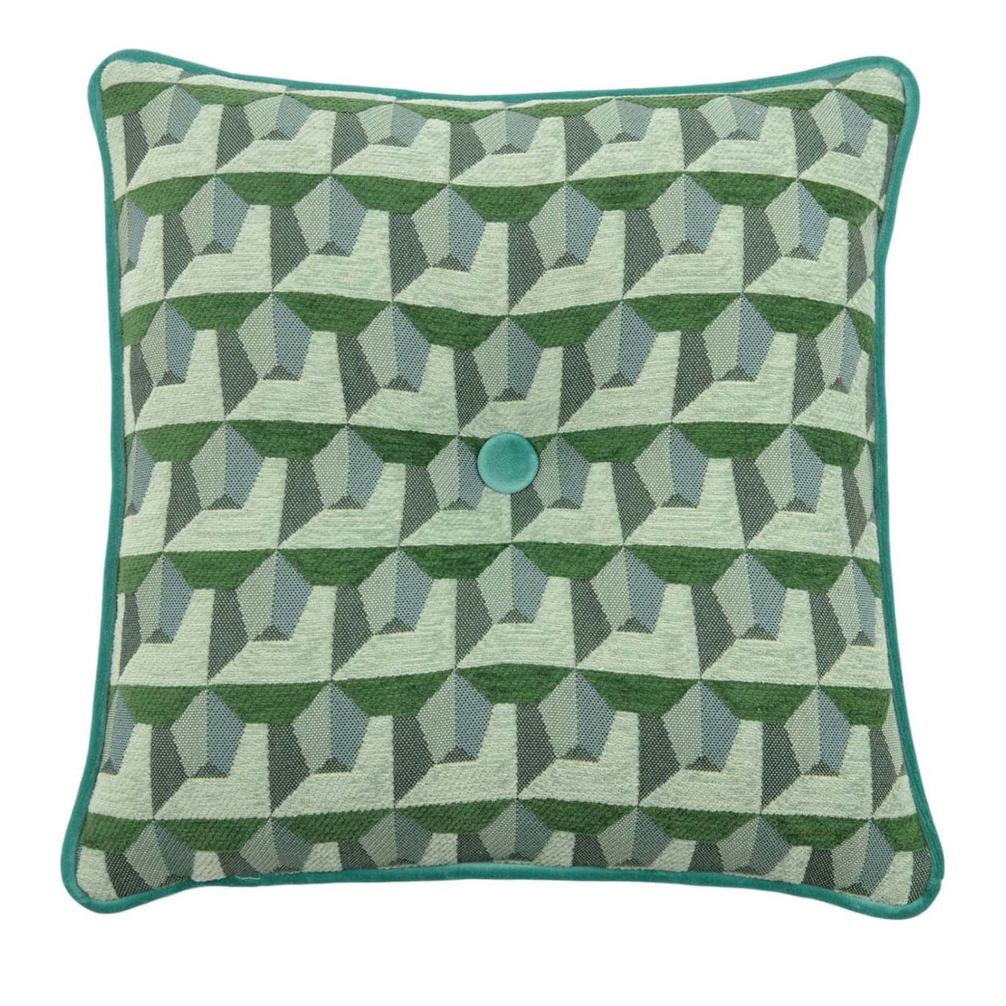 Coussin Carrè vert en tissu jacquard géométrique - Vue principale