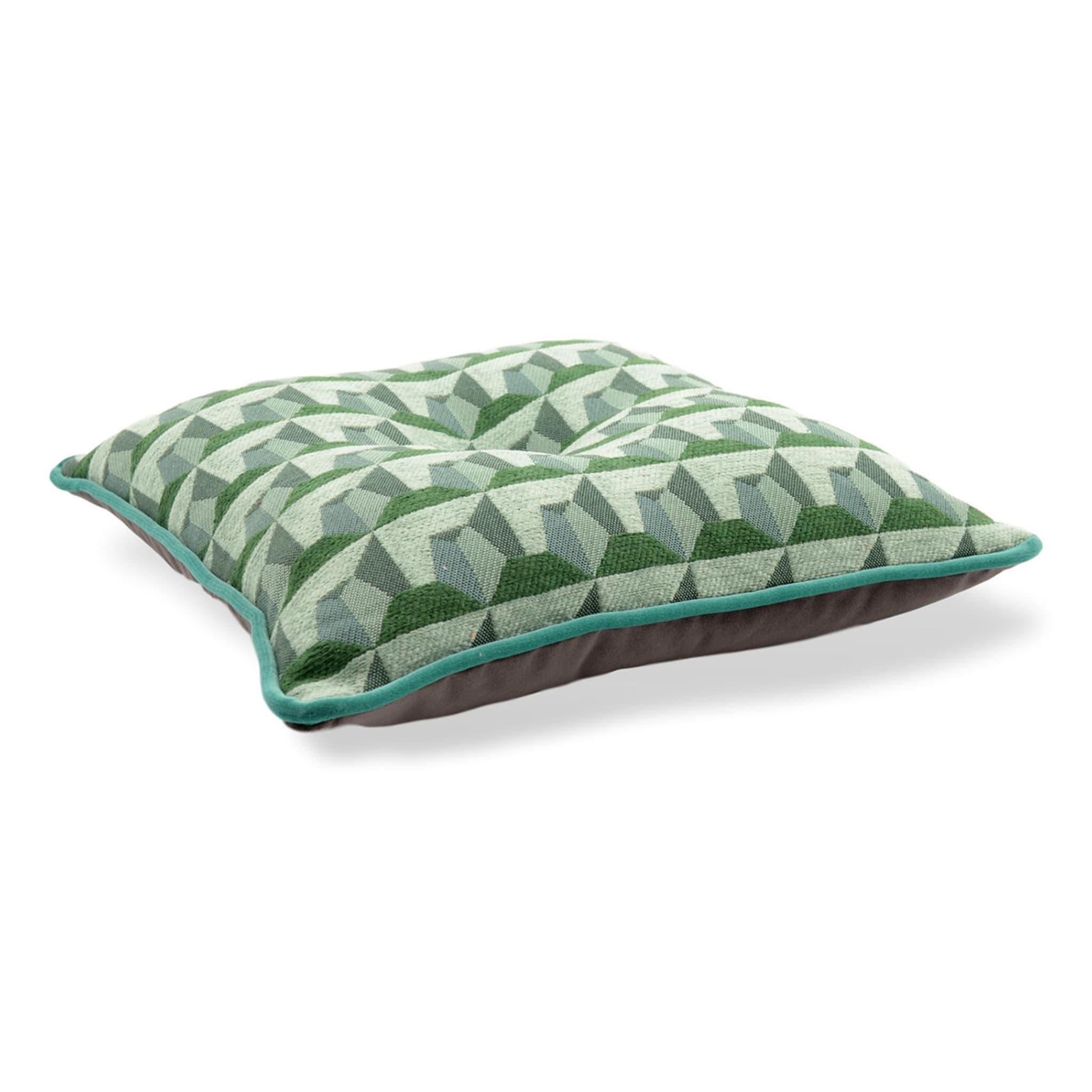 Green Carrè Cushion in geometric jacquard fabric - Alternative view 1