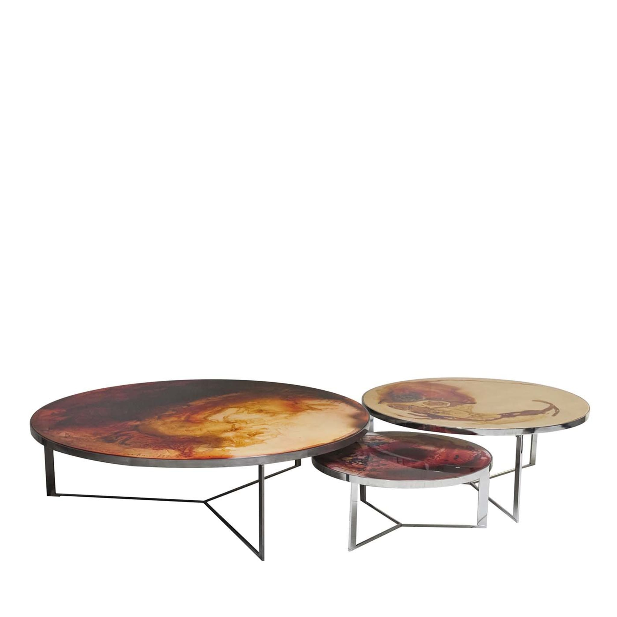 Set of 3 Handpainted Rust Coffee Tables - Main view