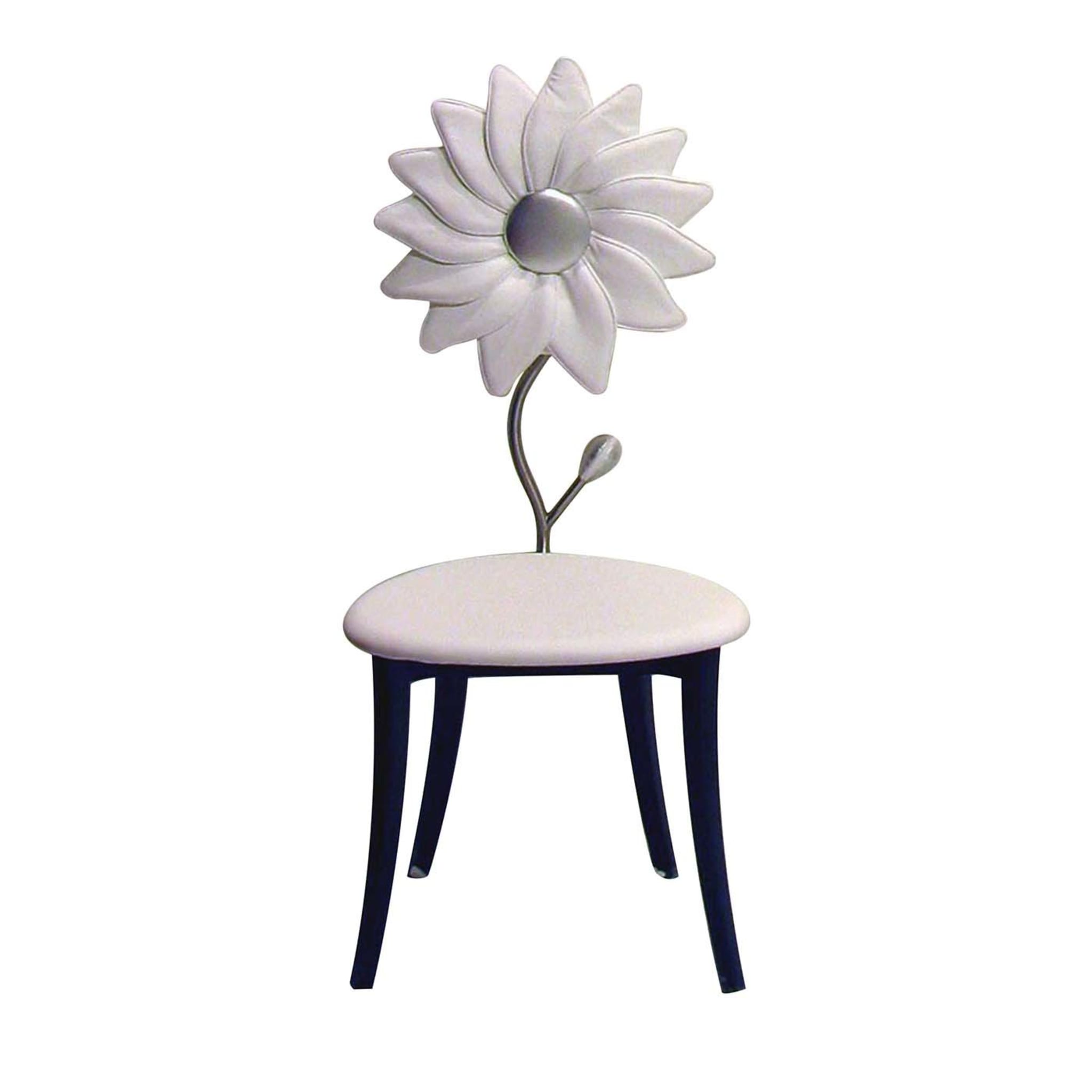 White Leather Sunflower Accent Chair - Main view