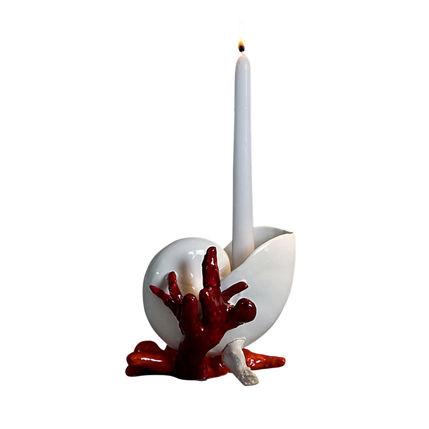Red Nautilus Ceramic Candle Holder - I Borbone Capodimonte