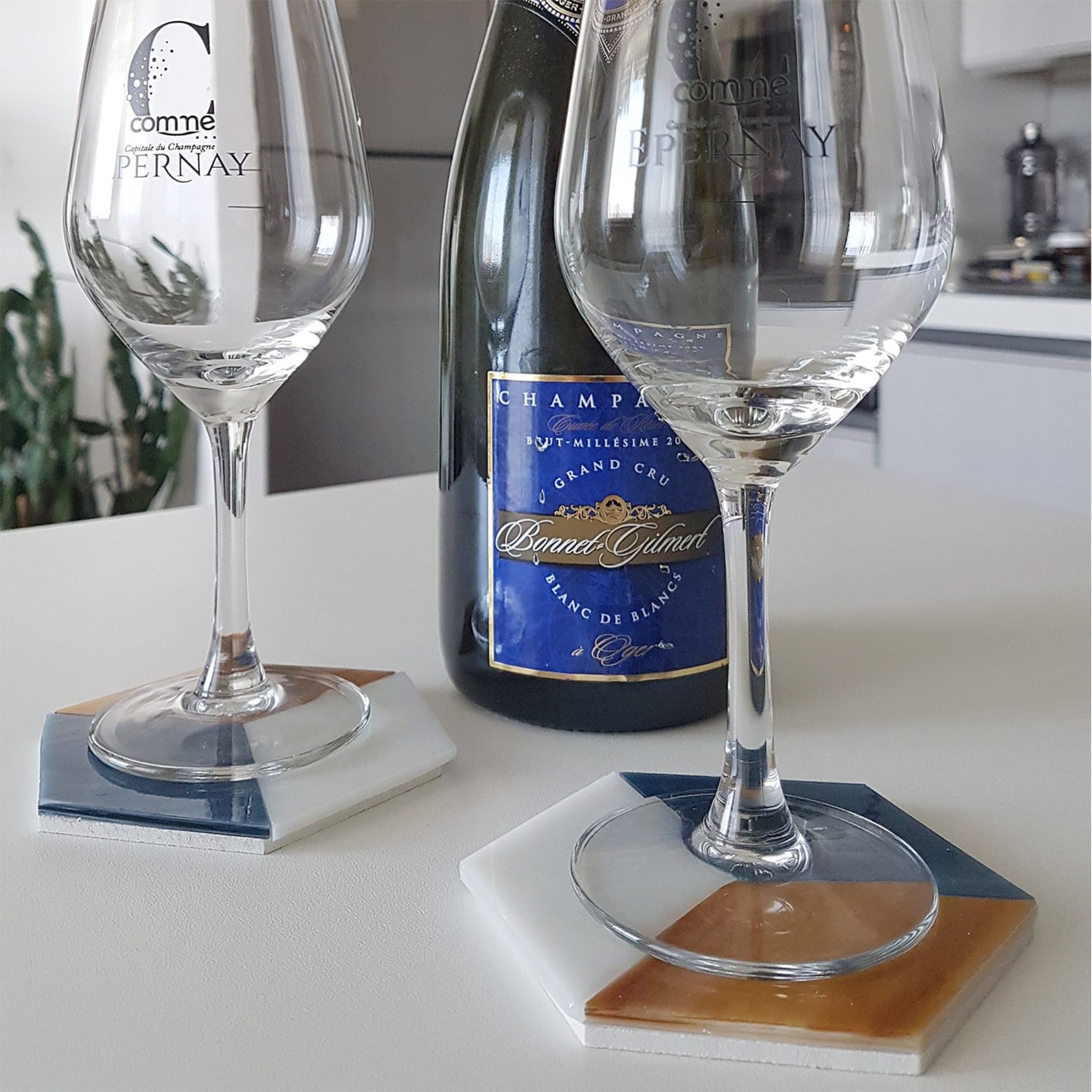 Ocher Hexagonal Tiffany Glass Coasters  - Alternative view 5