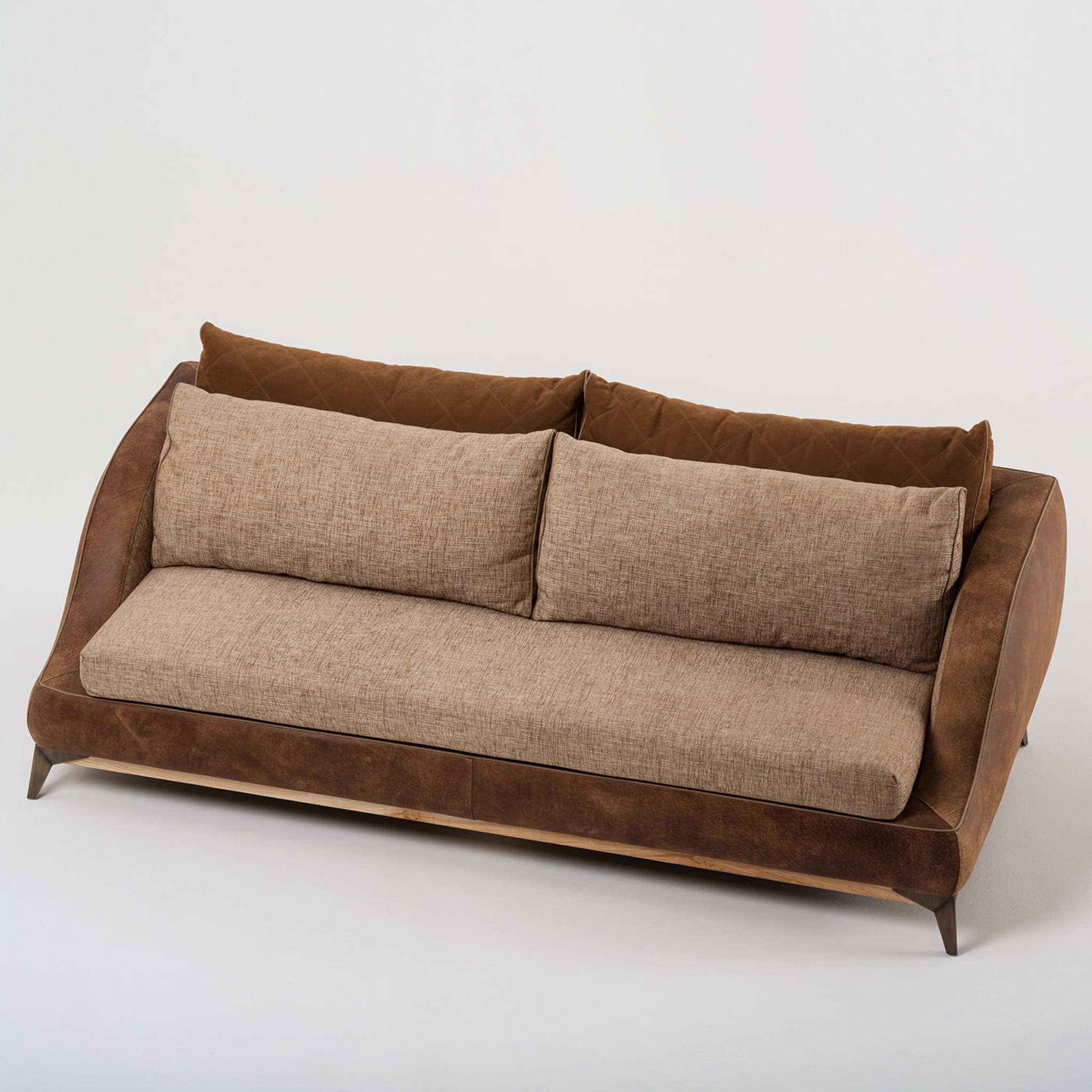 3-Seater Sofa in Leather & Fabric Combination - Alternative view 1