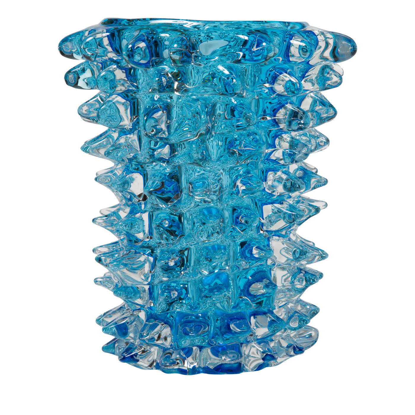 Large Blue Rostro Cylinder Vase  - Artigianato Muranese