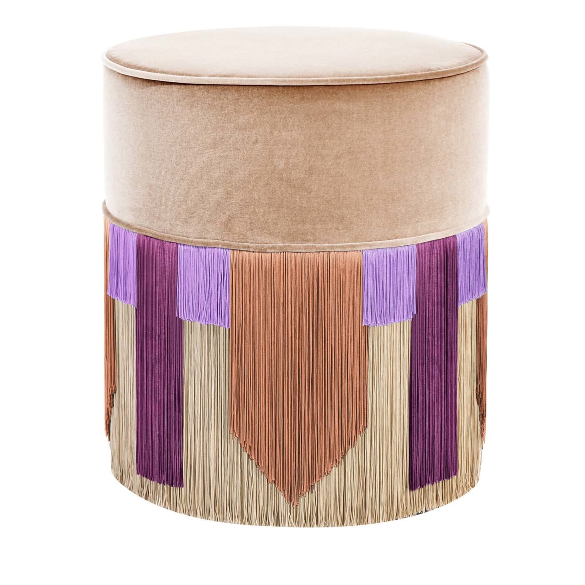Beige and Purple Couture Geometric Tie Pouf - Main view
