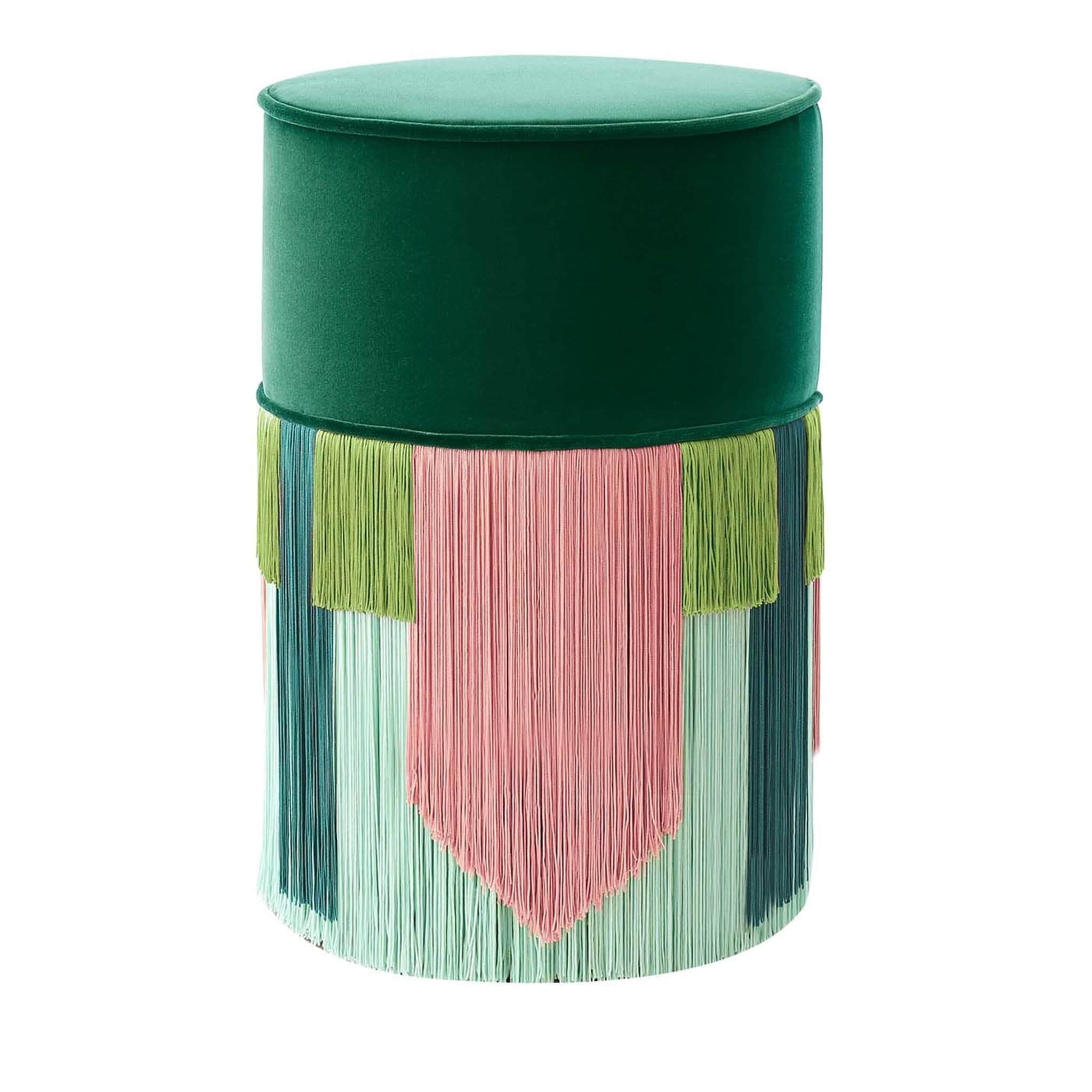 Green and Pink Couture Geometric Tie Pouf - Main view
