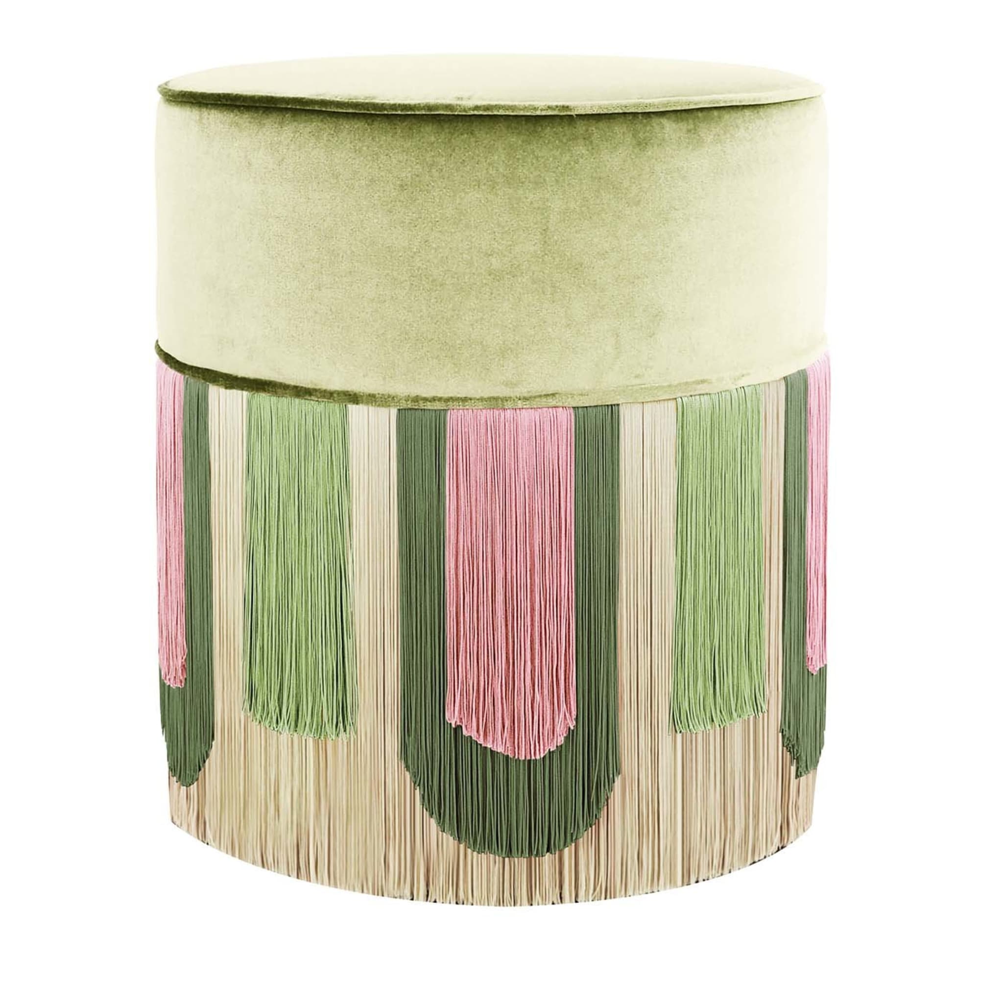 Green and Pink Geometric Couture Deco Pouf - Main view