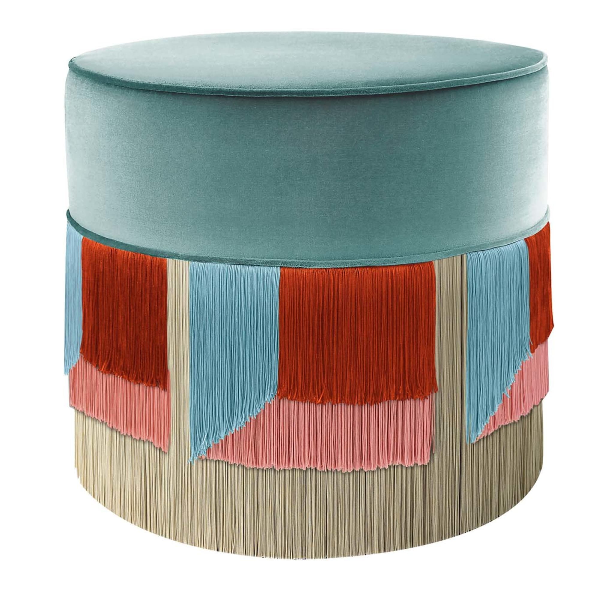 Light Blue and Red Couture Geometric Flo Pouf - Main view