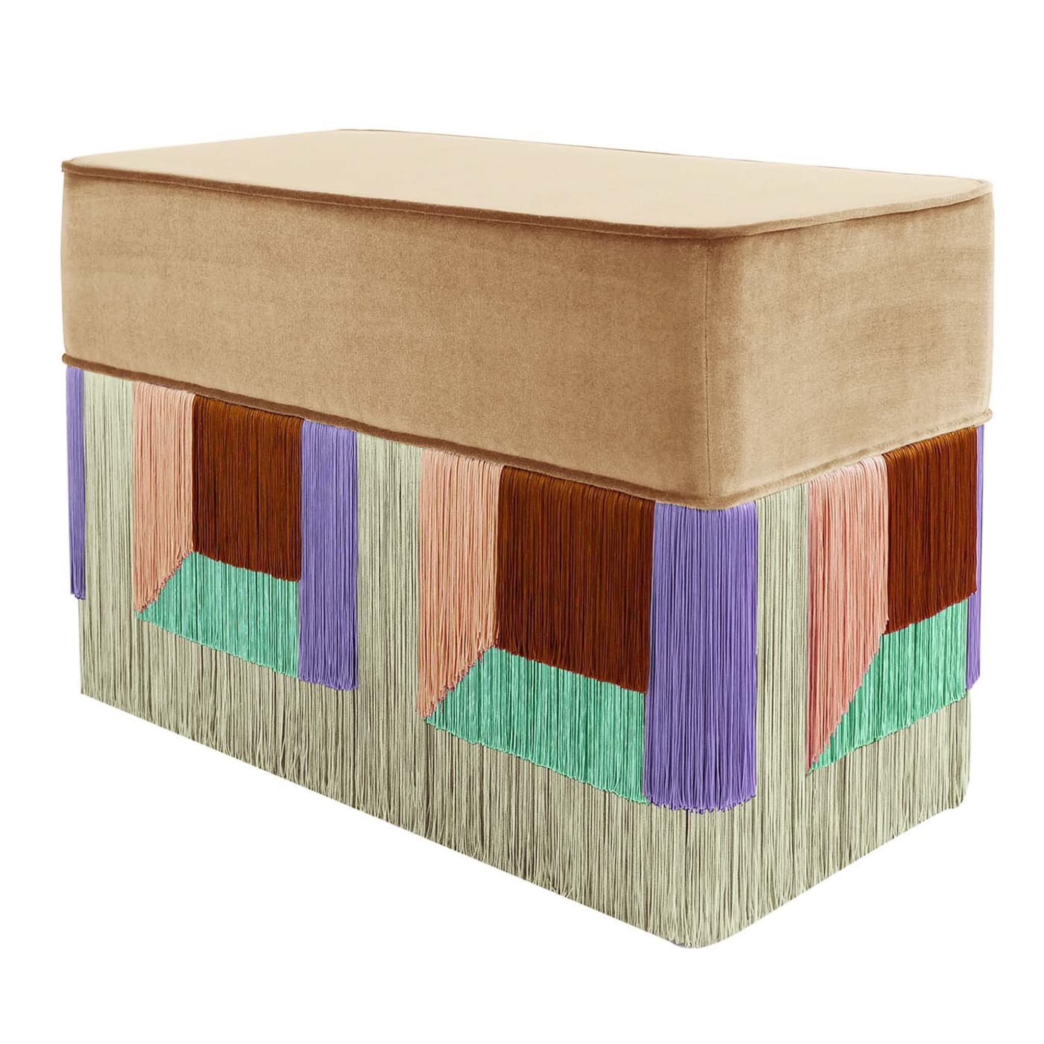 Beige and Purple Couture Geometric Flo Rectangular Pouf - Main view