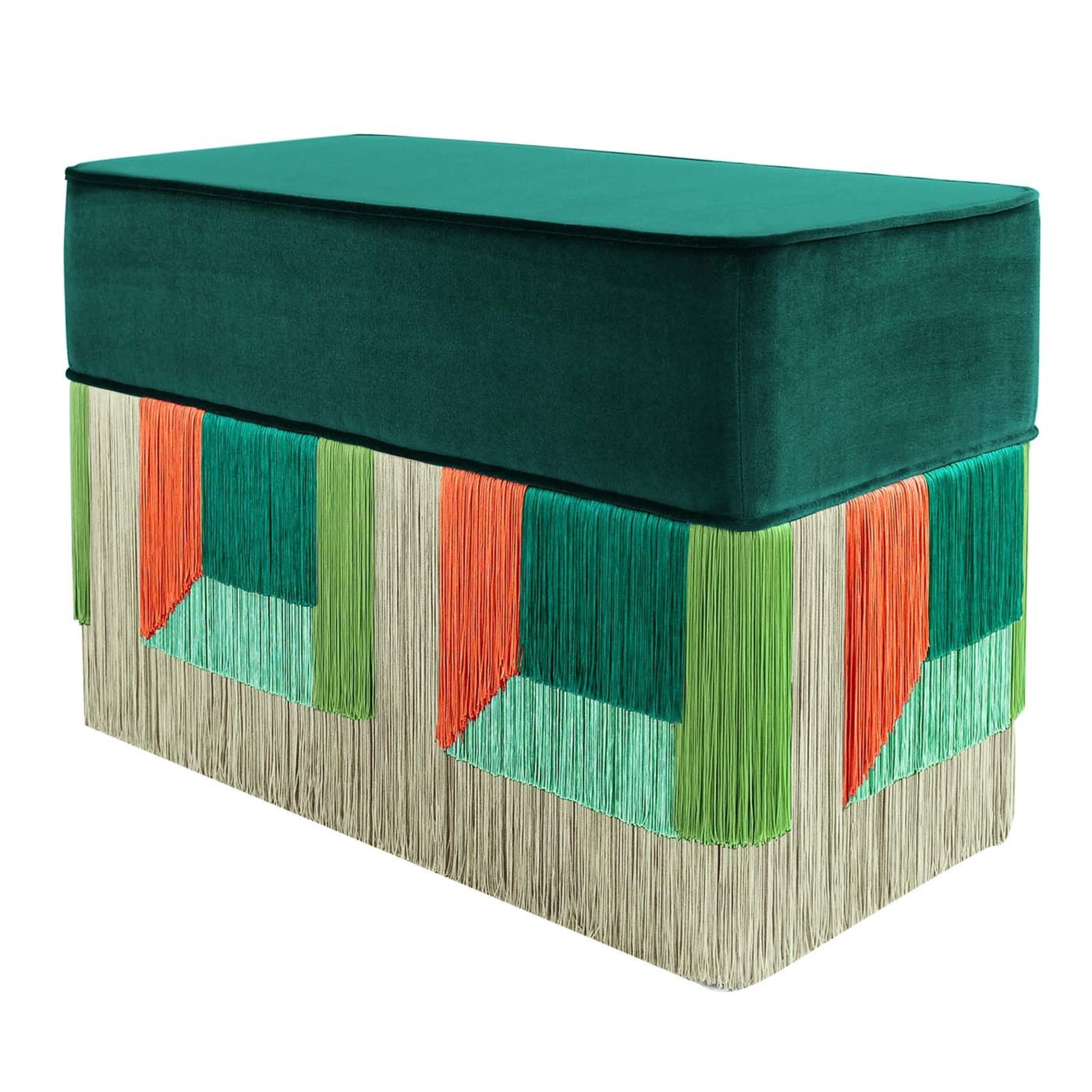 Green and Red Couture Geometric Flo Rectangular Pouf - Main view
