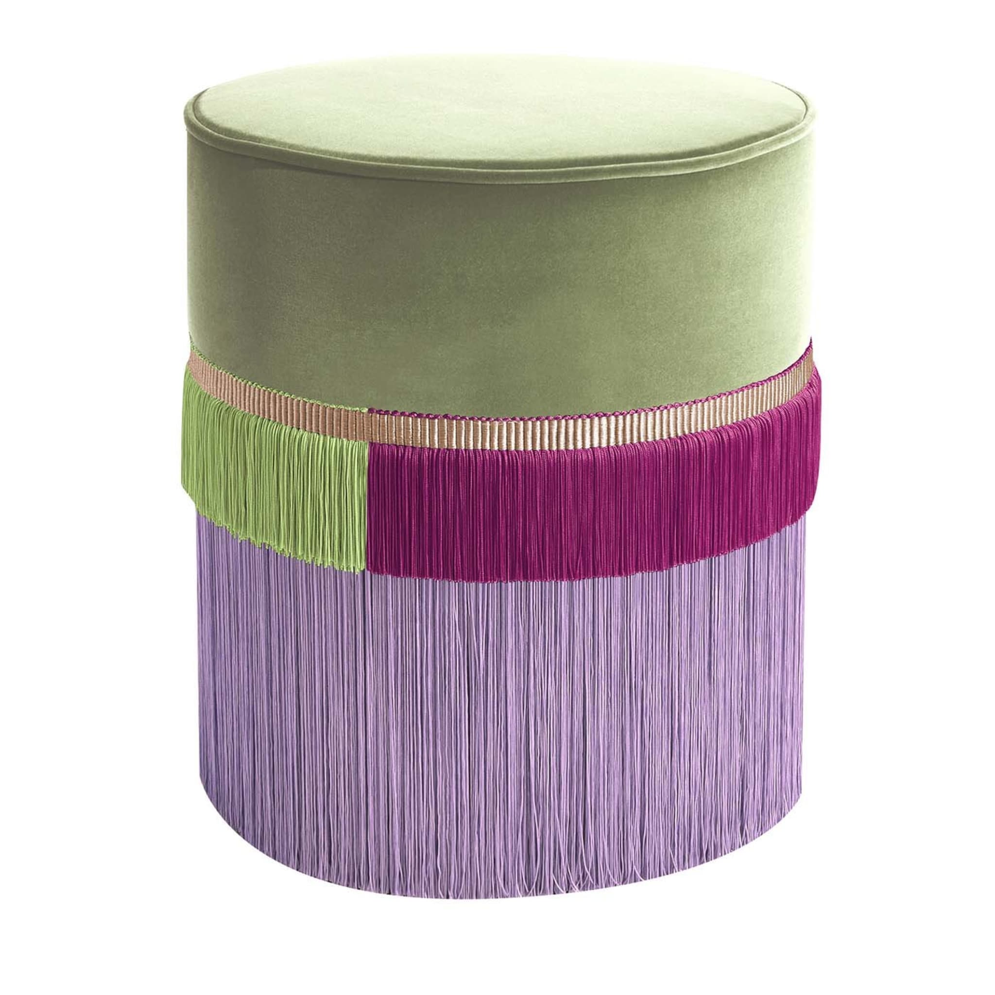 Green and Fuchsia Couture Geometric Line Pouf - Main view