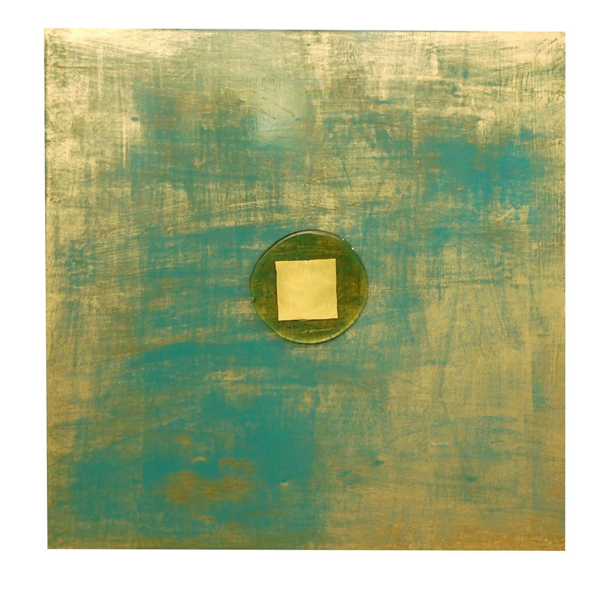 Quadratische Wandkunst in Gold und Blau - Hauptansicht