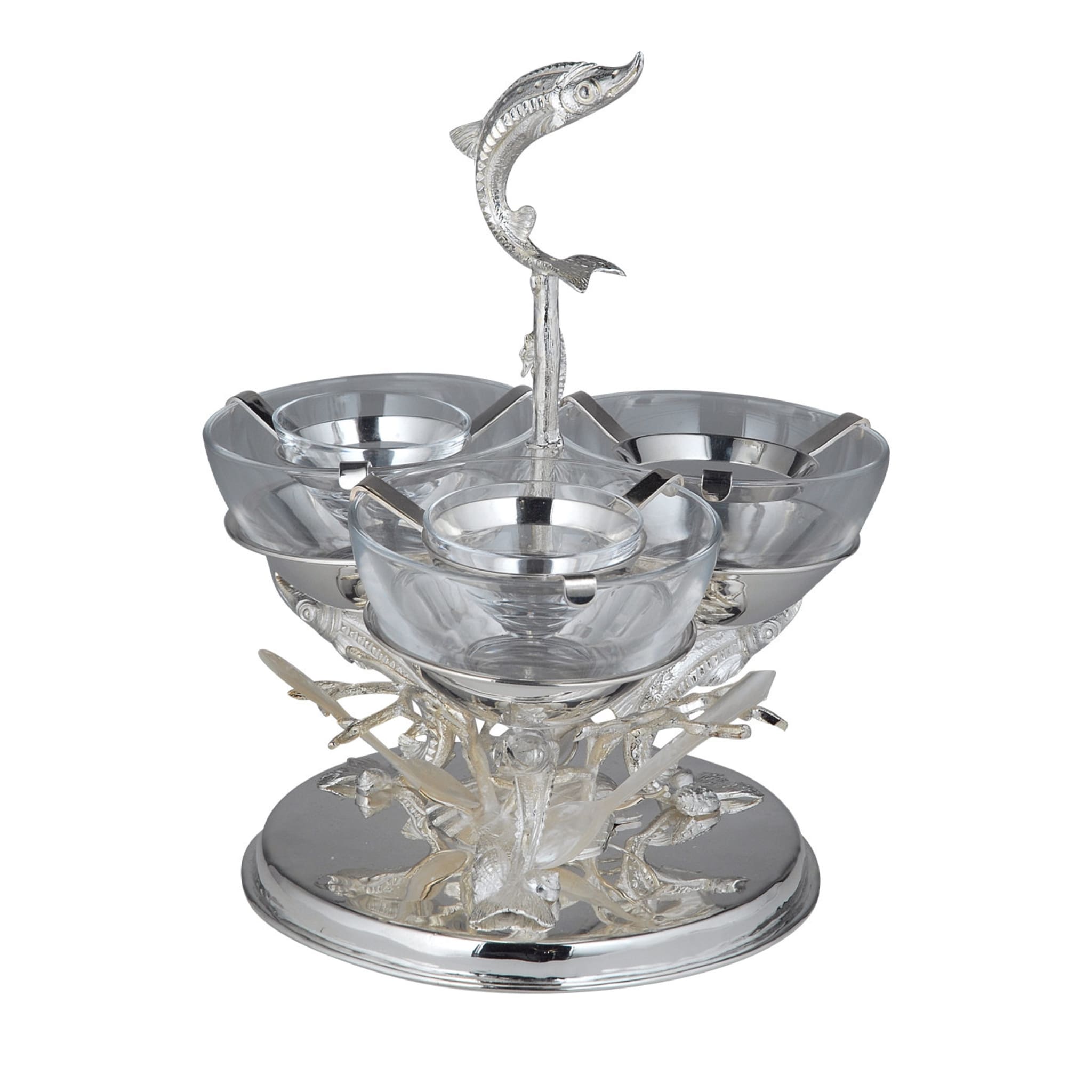 Triple Silver-Plated Caviar Server and Mother of Pearl Spoons - Main view