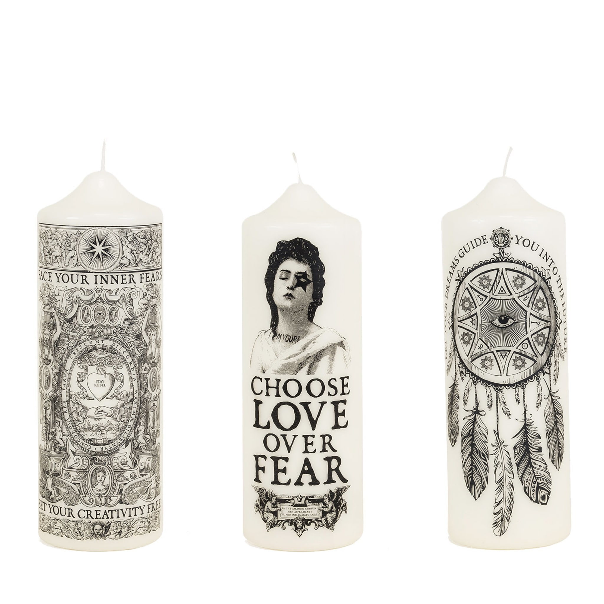 Set of 3 Pillar Candles: Creativity, Dream Catcher, Love - Main view