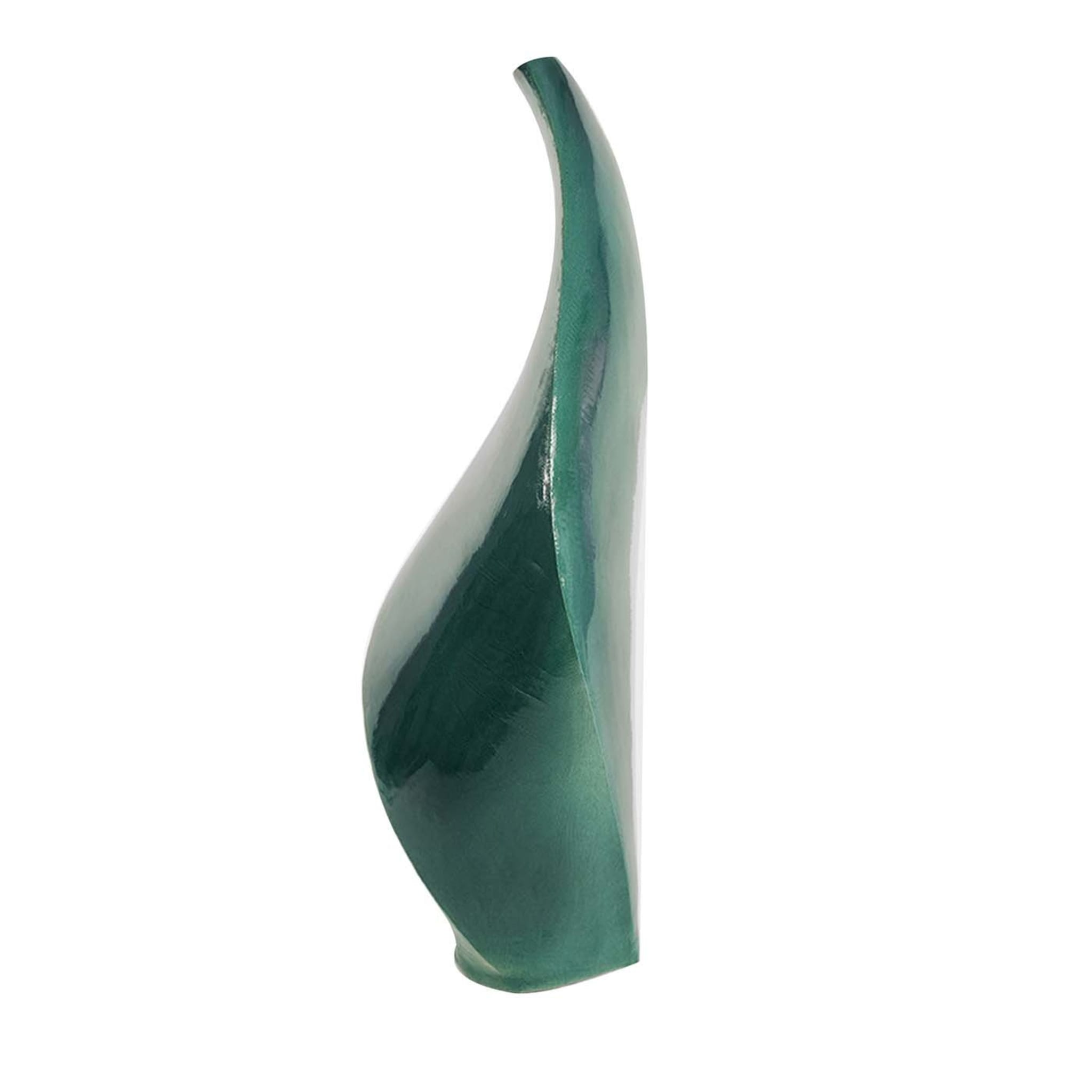 Grüne Demeter-Skulptur-Vase mit geschwungener Lippe #1 - Hauptansicht