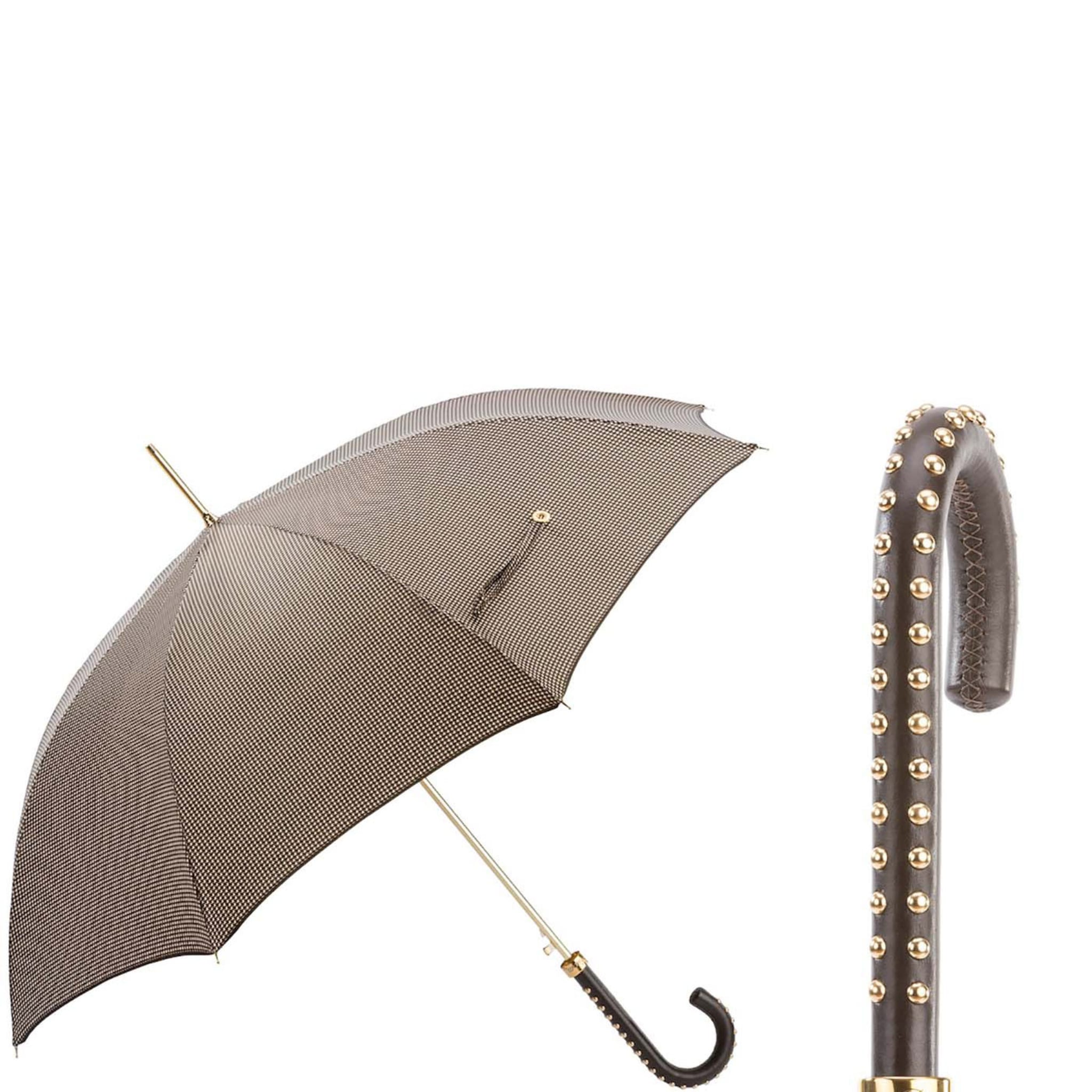 Pied de Poule Umbrella with Studded Leather Handle - Alternative view 1