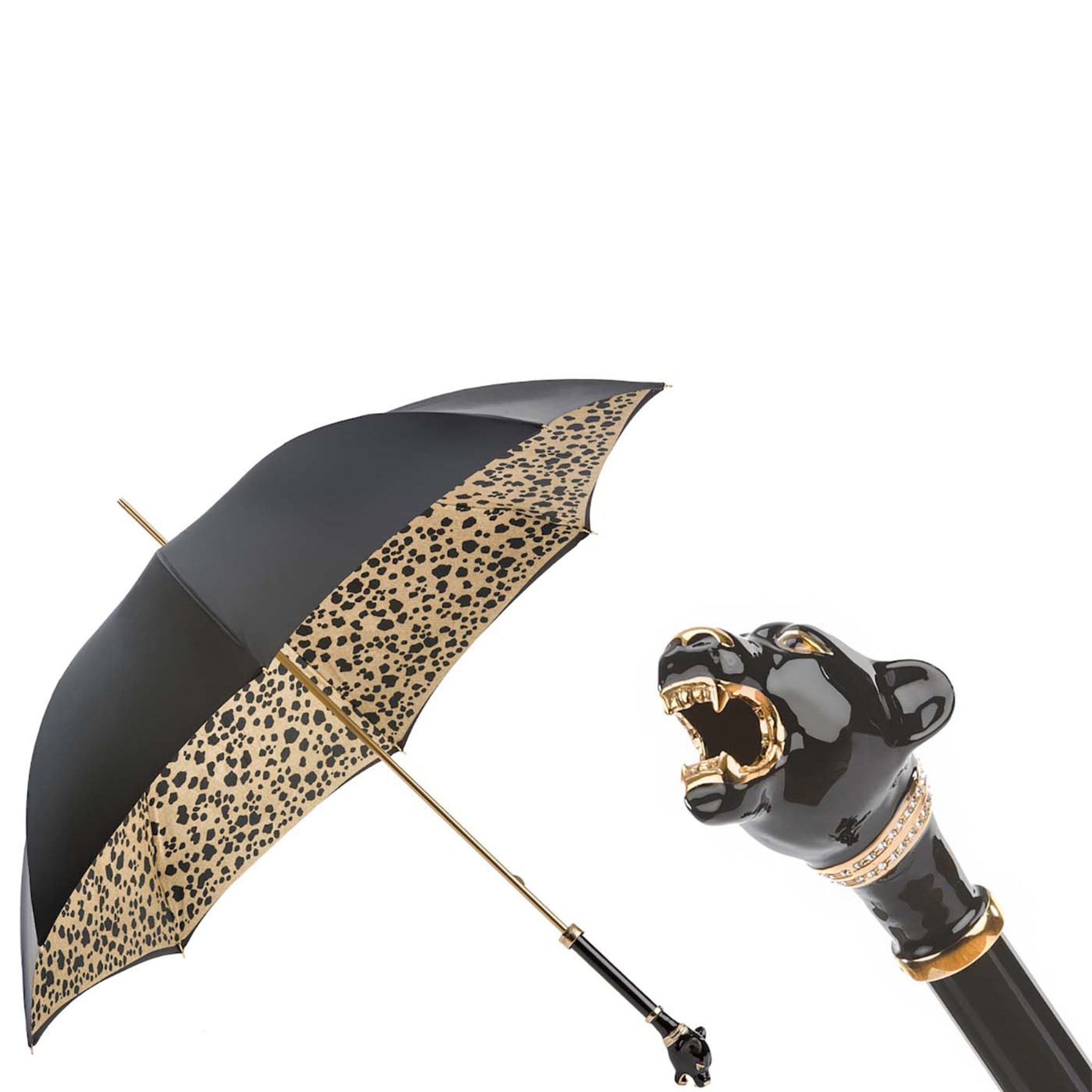 Schwarzer Regenschirm mit schwarzem Panther-Griff - Alternative Ansicht 1