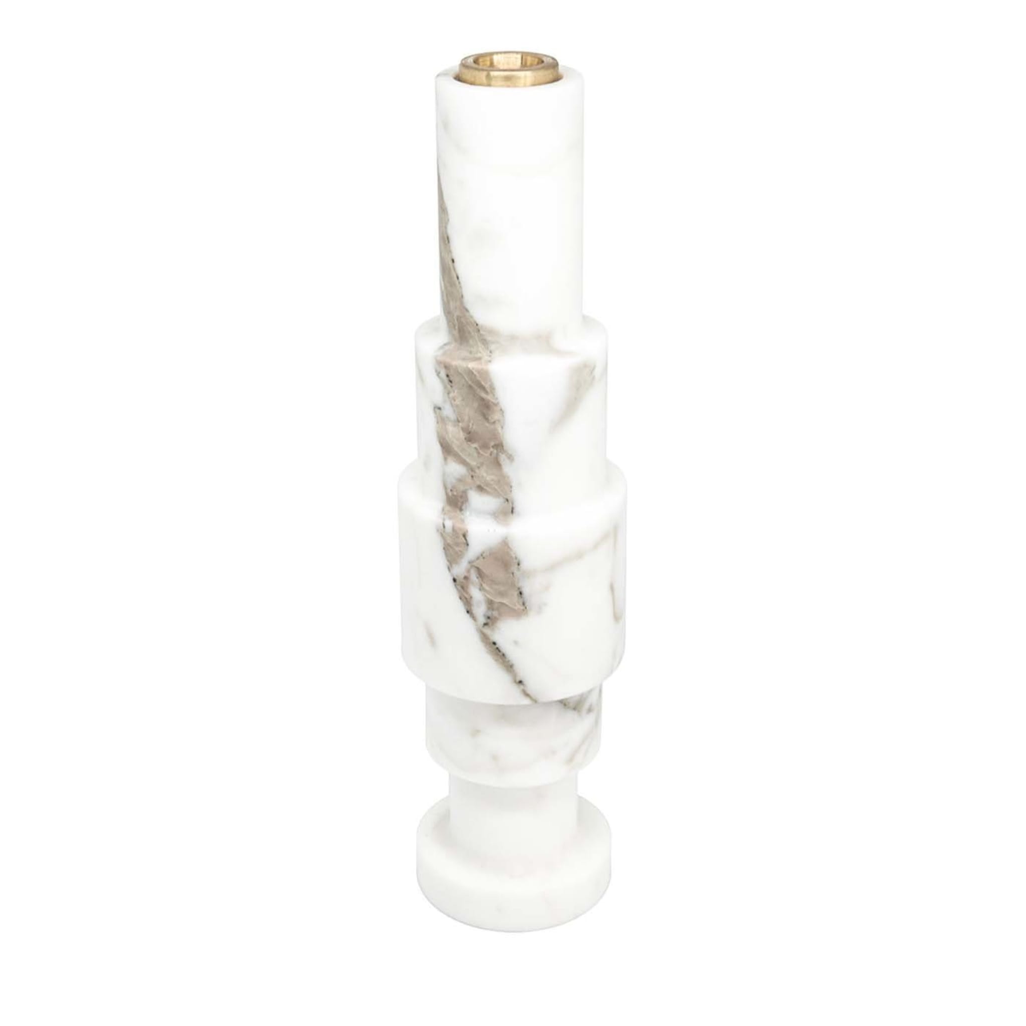 Low Carrara Marble and Brass Candleholder by Jacopo Simonetti - Main view
