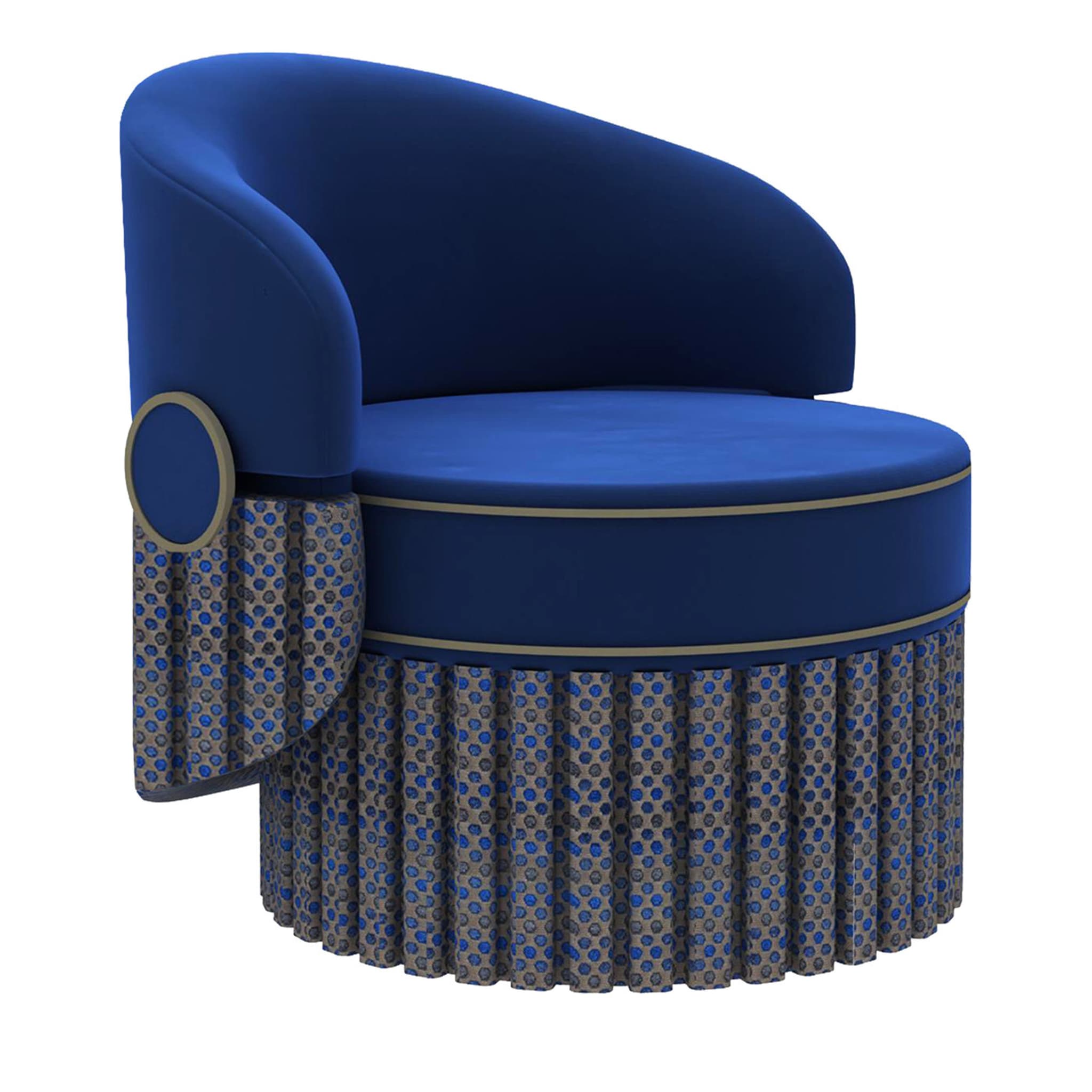 Bleu Velvet and Leather Armchair - Main view