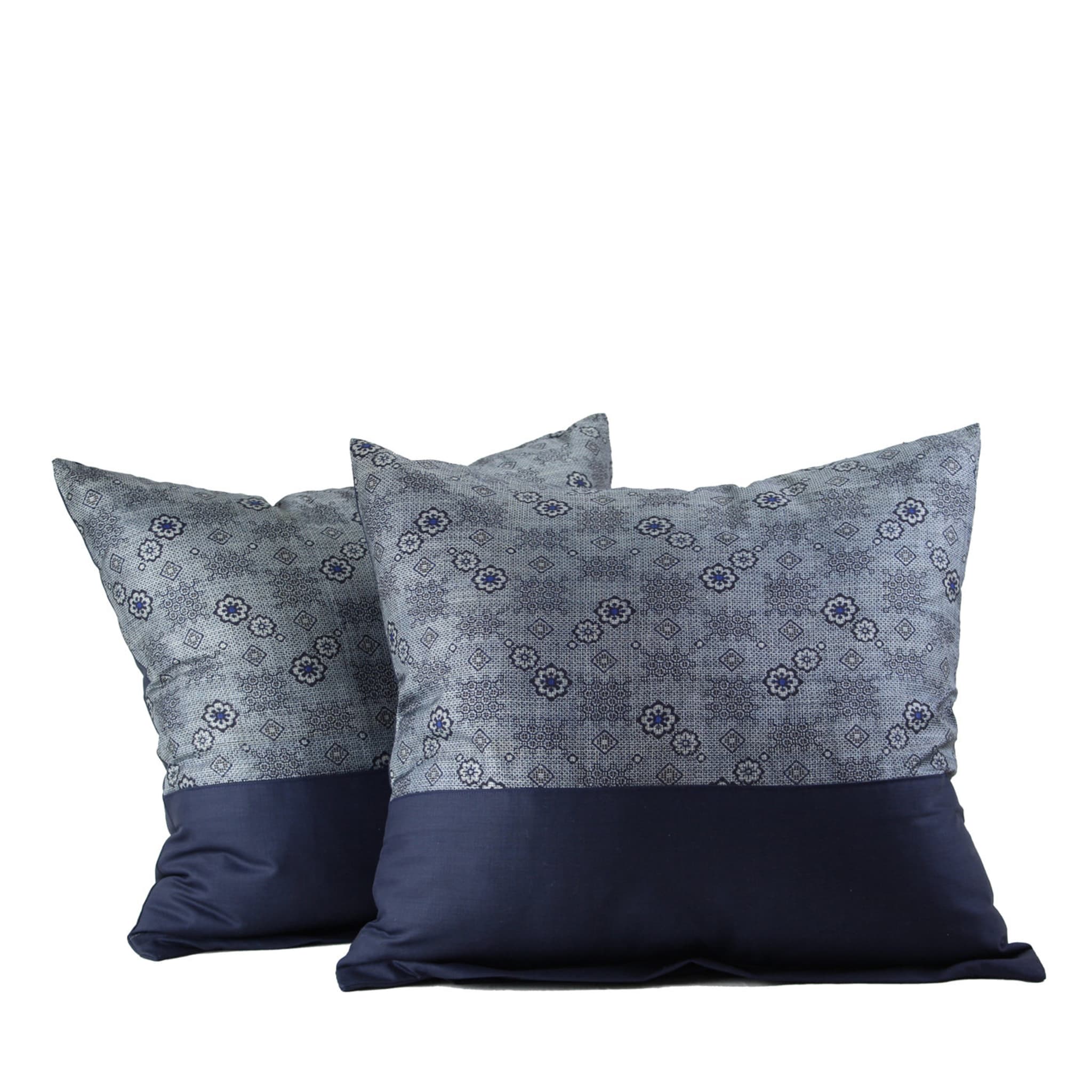Set of 2 Blue Silver Blooming Cushions  - Main view