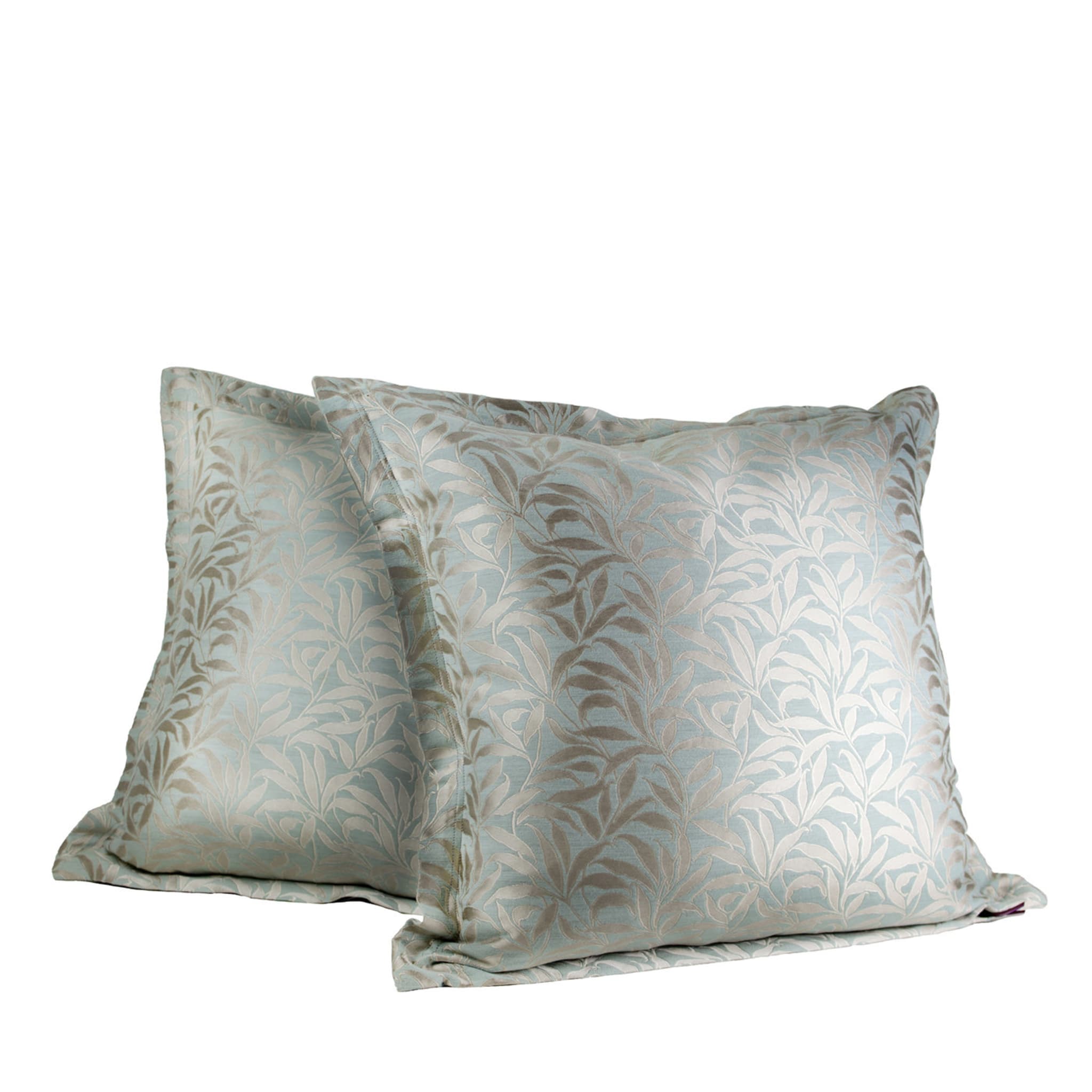 Set of 2 Silver Leaves Throw Cushions  - Main view