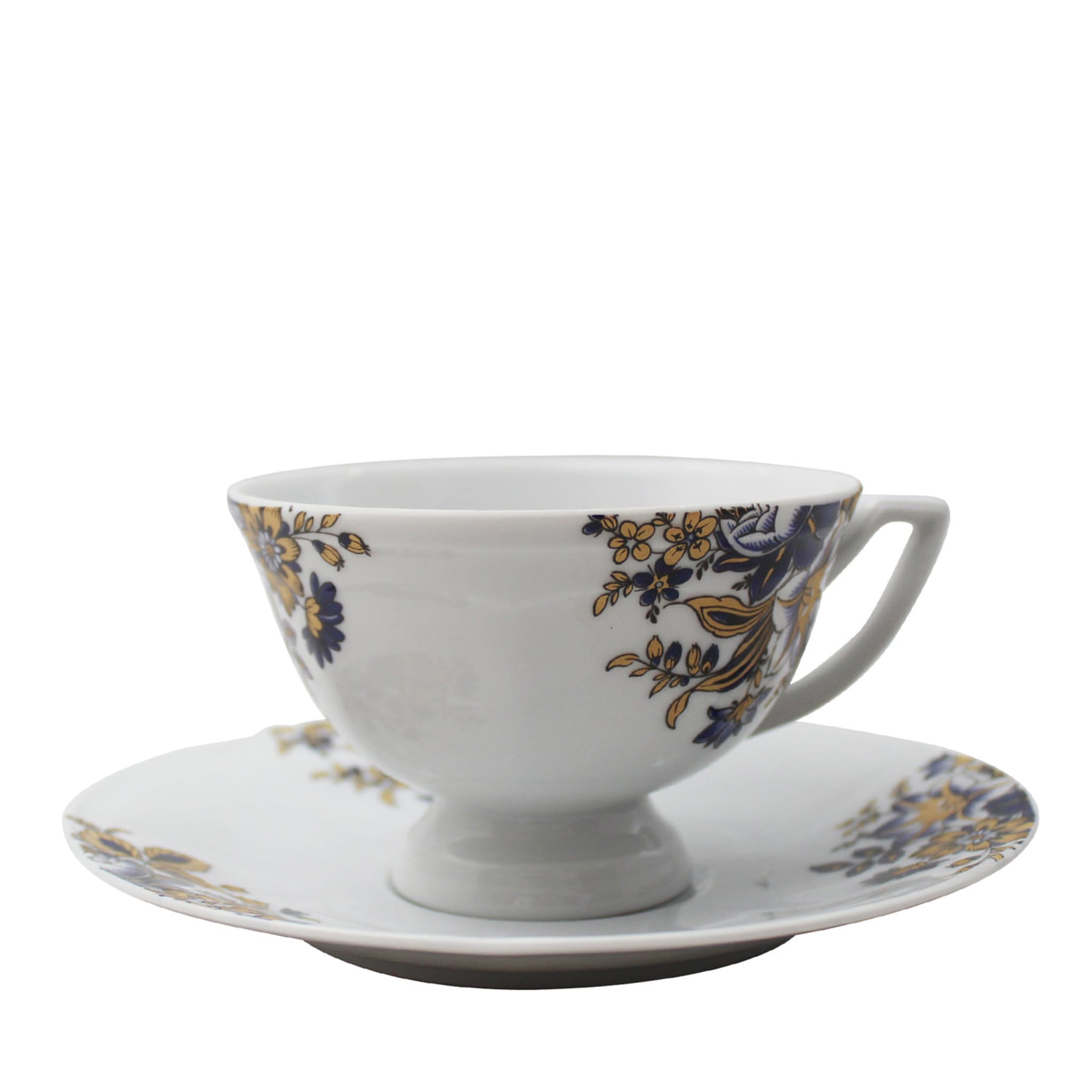 Set di 4 tazze da tè rosa blu e oro con piattino - Vista principale