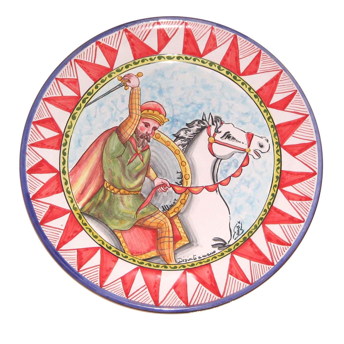 French Paladin on Horseback Ceramic Plate - Ceramiche Maior