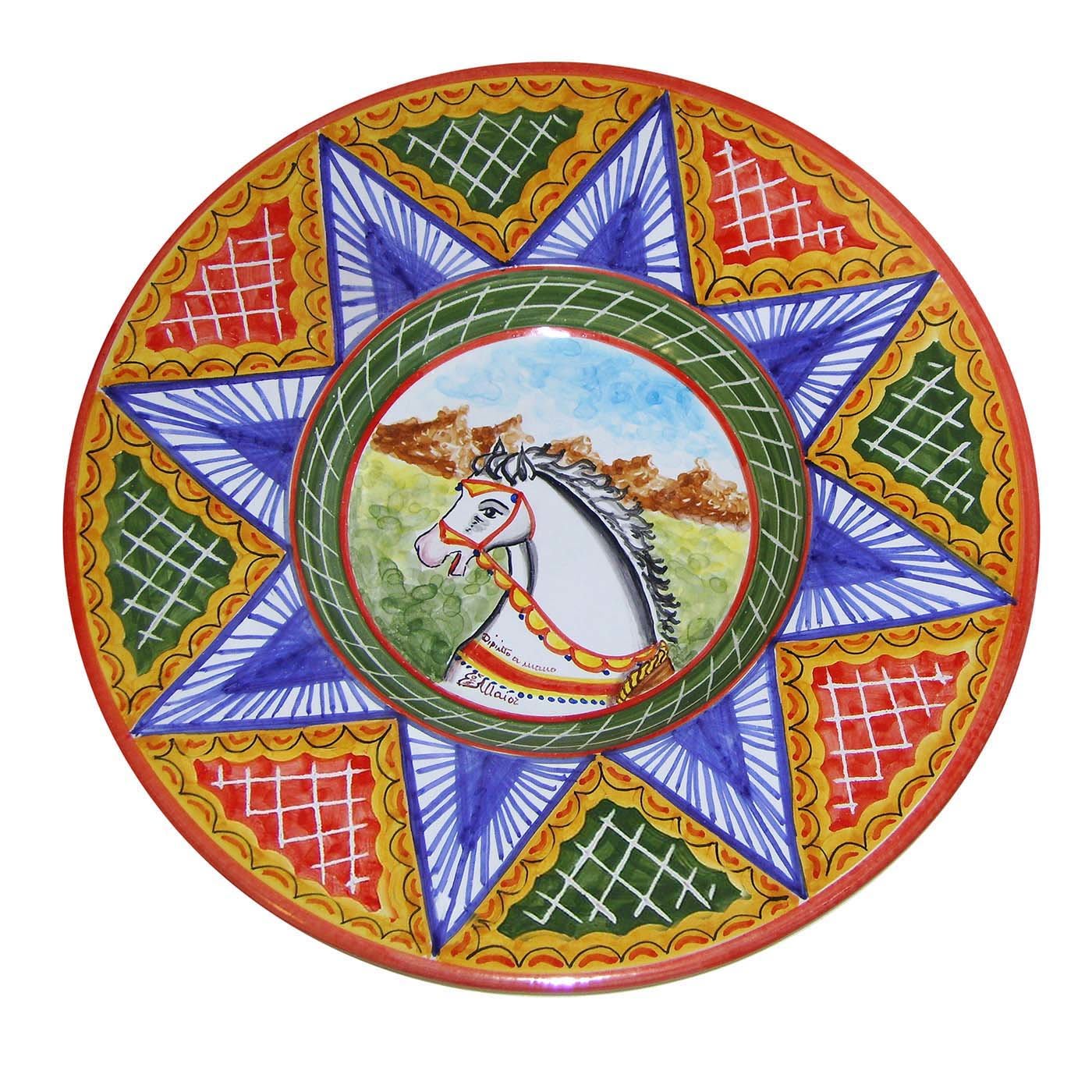 Horse Painting with Blue Star Decorated in Tipico Style - Ceramiche Maior