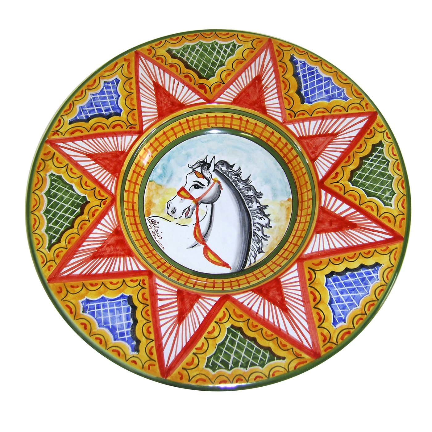 Horse Painting with Red Star Decorated in Tipico Style - Ceramiche Maior