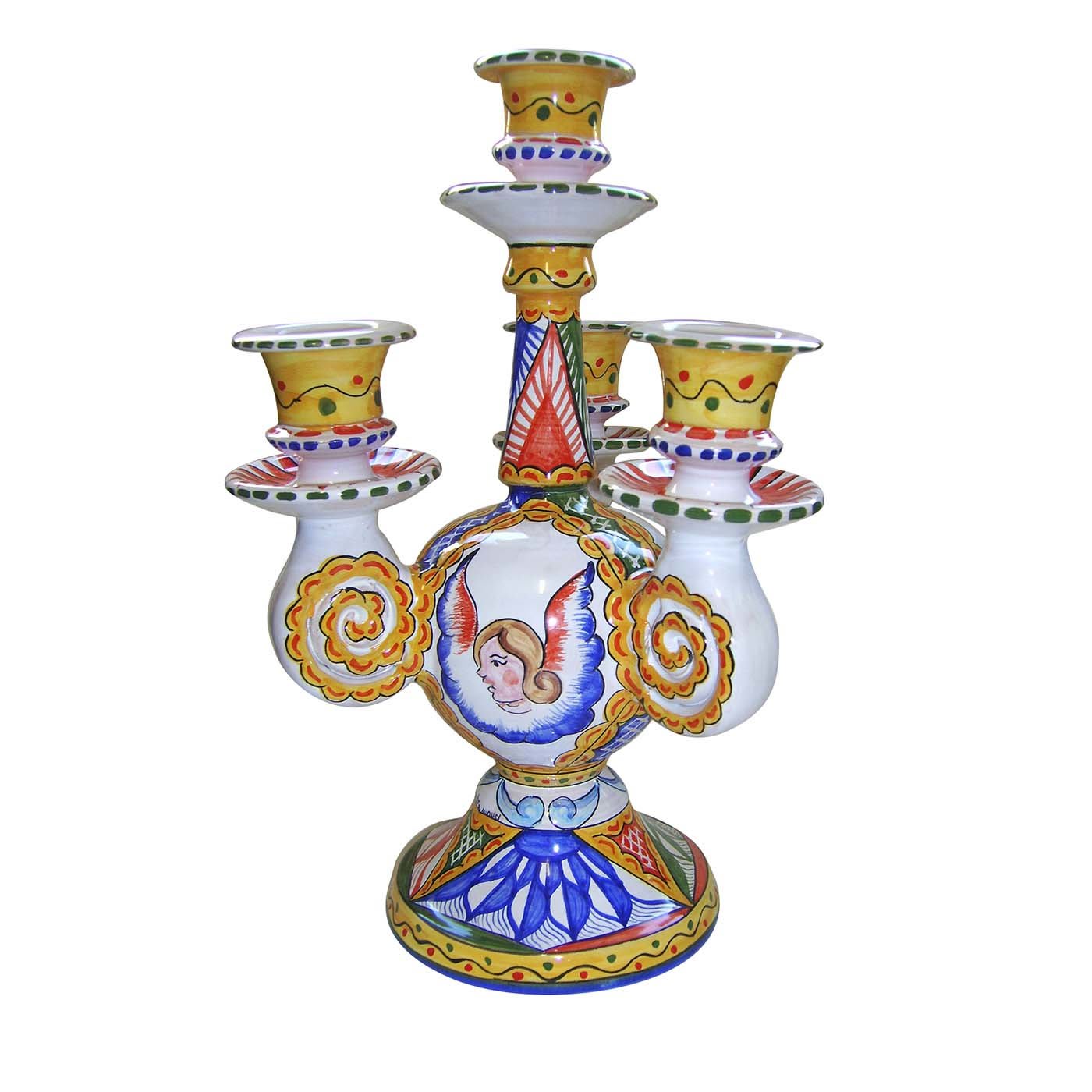 Sicilian Cart Candelabra with Tipico Decoration - Ceramiche Maior