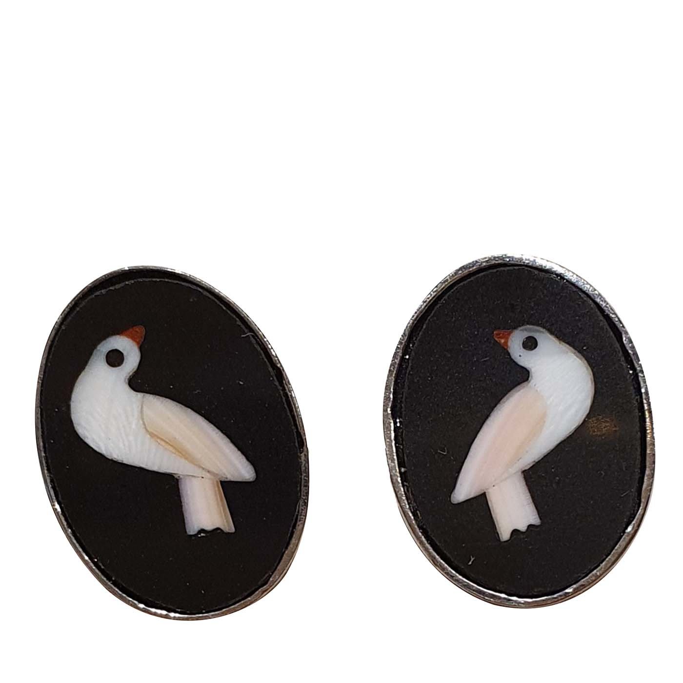 Mother-of-Pearl and Sterling Silver Bird Earrings  - Scarpelli Mosaici