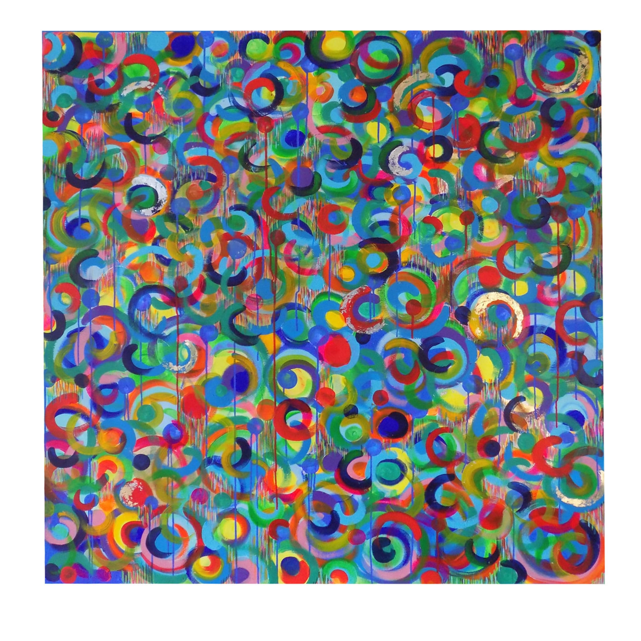 Danse des couleurs Peinture acrylique de grande taille en bleu - Vue principale