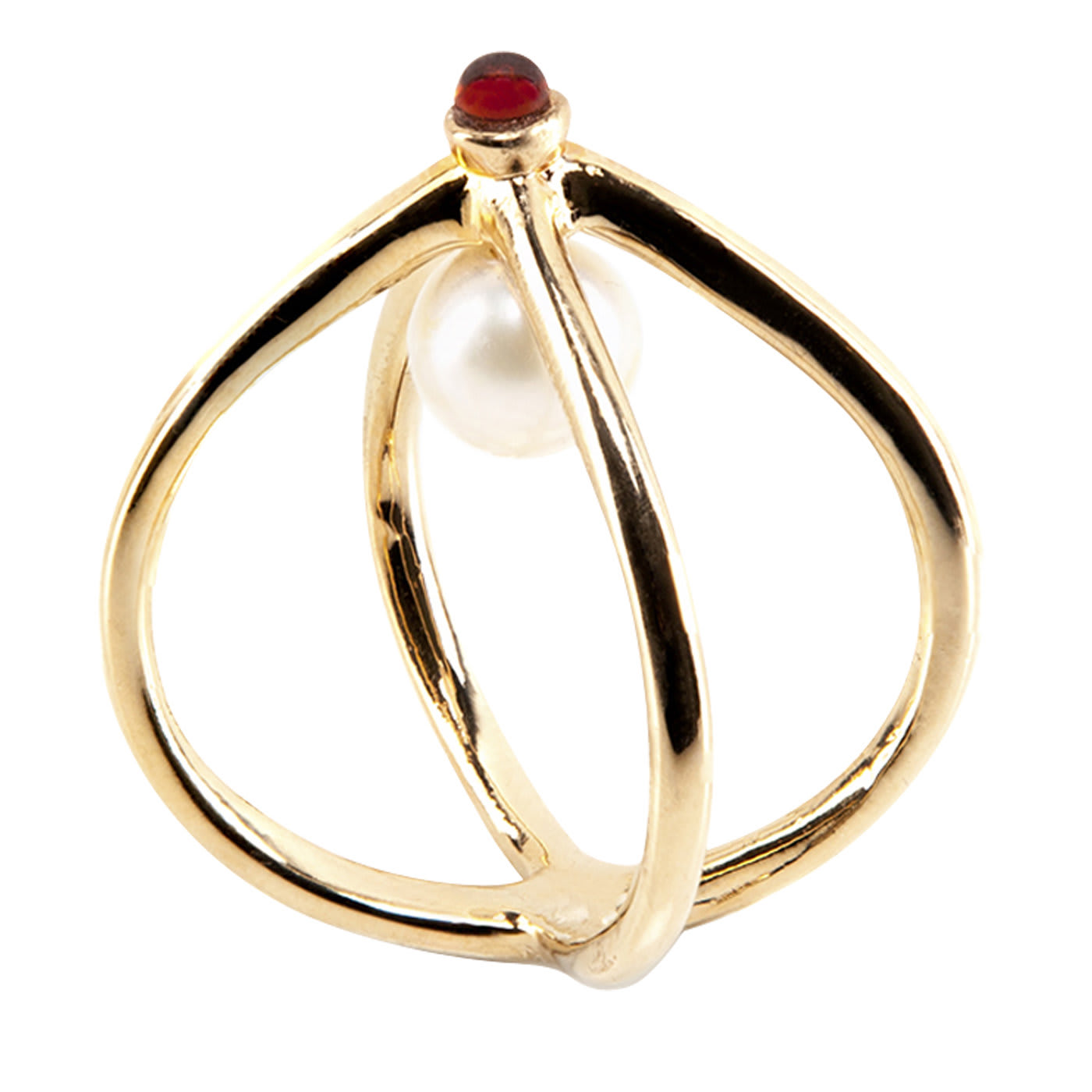 Wire Ring Gold with a Pearl and Red Enamel - Co.Ro