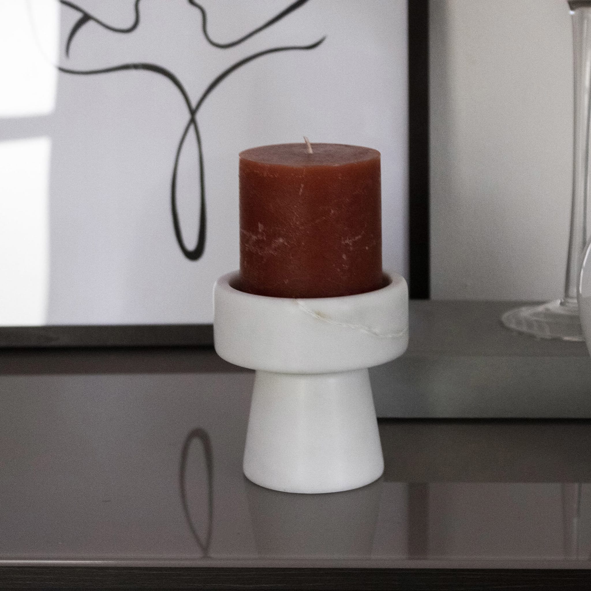 White Carrara Marble Candle Holder - Alternative view 1