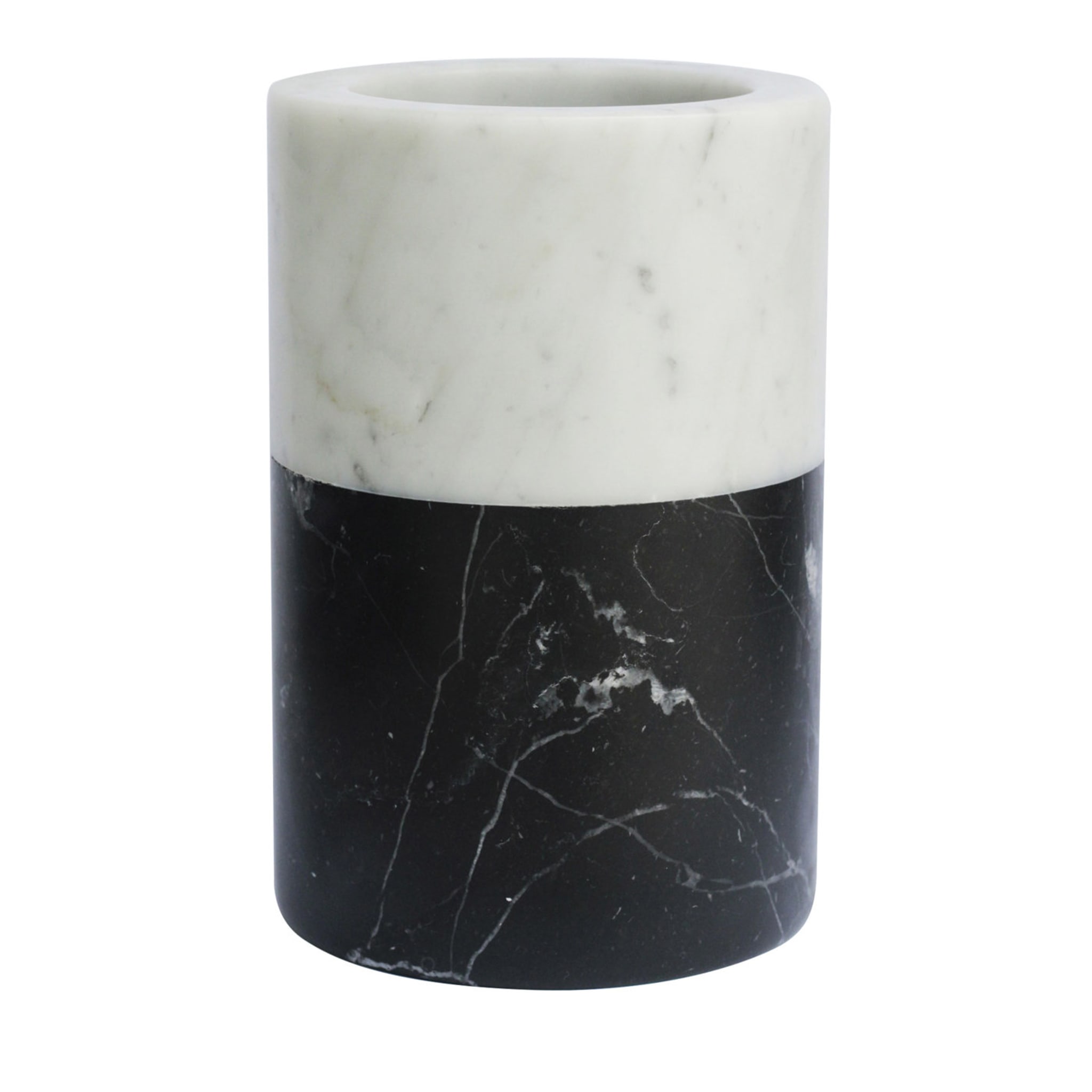 Vaso bicolore in marmo bianco di Carrara e nero di Marquina - Vista principale
